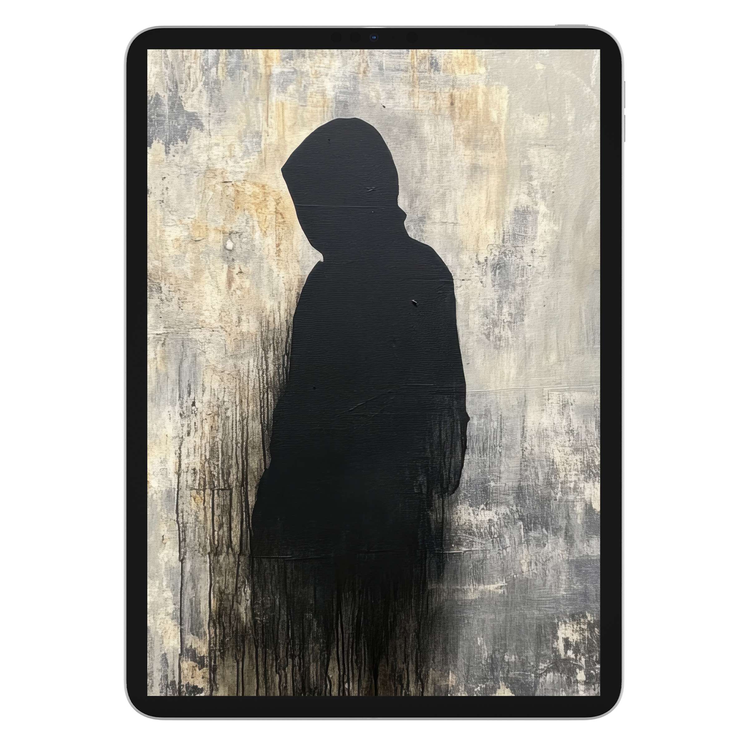 Mystical street art iPad wallpaper with a silhouette on textured, earthy tones evokes calm elegance for tablet background digital download