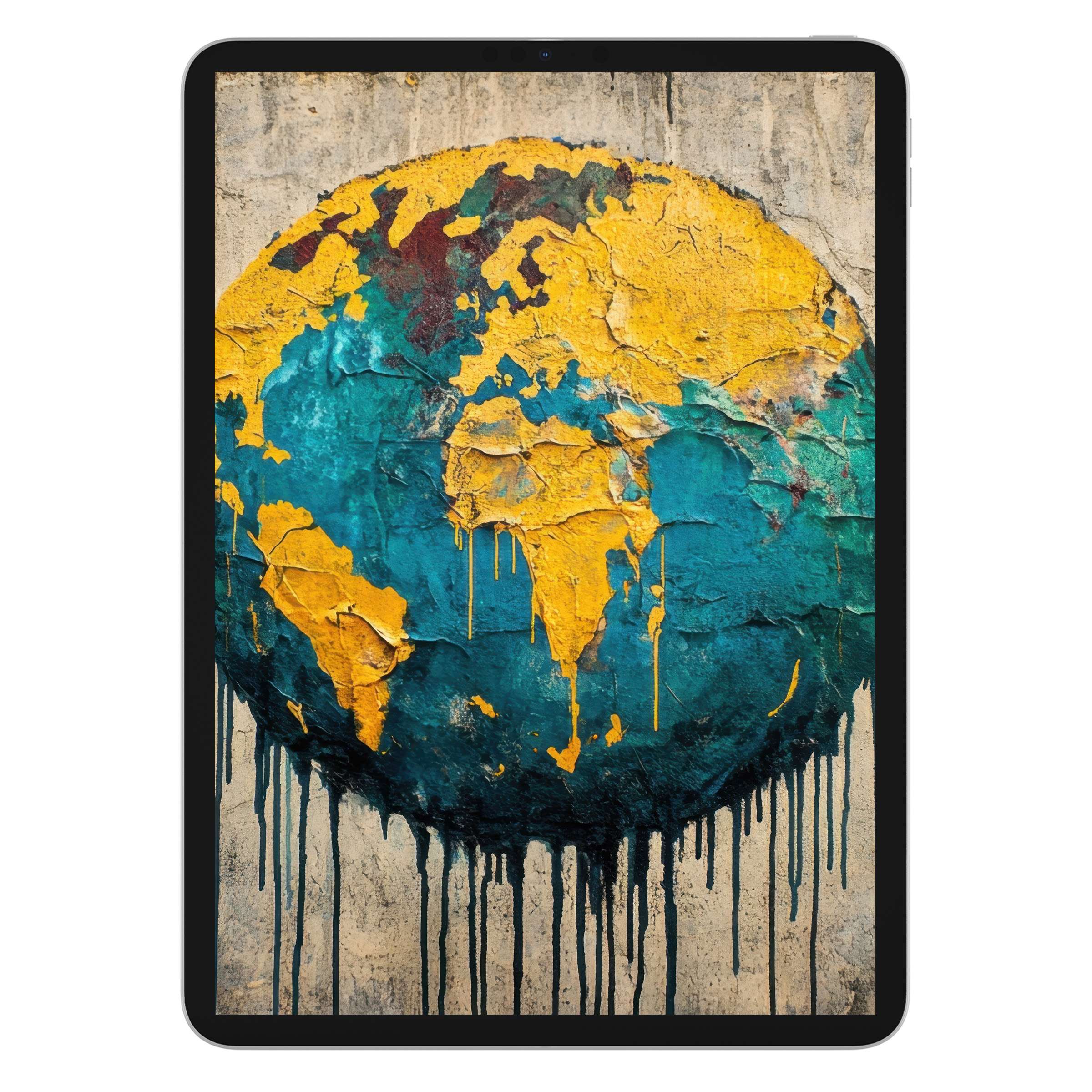 Vibrant street art iPad wallpaper with textured earth tones, perfect digital download background for a tablet like Samsung or Android