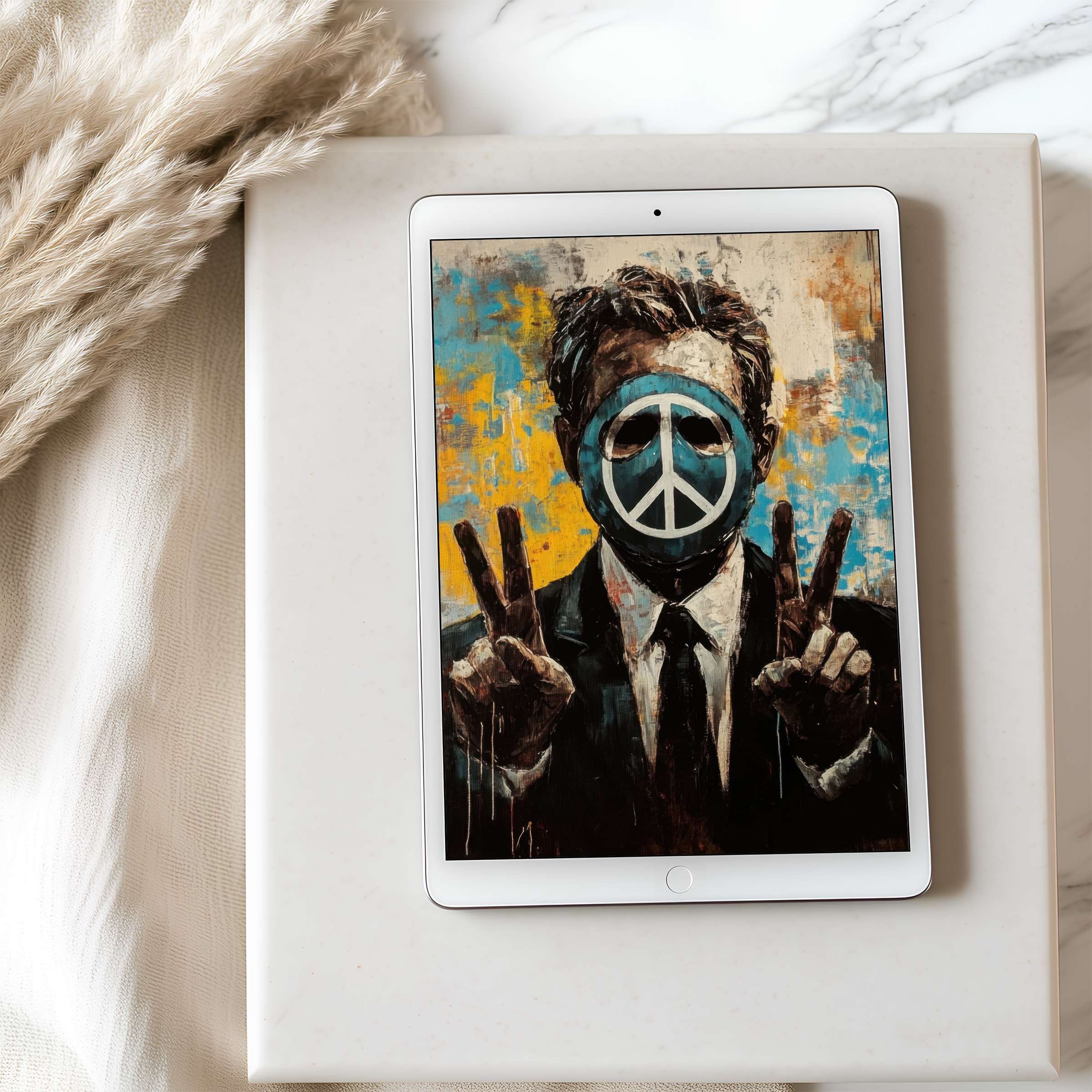 Elegant abstract art in soothing hues on a tablet wallpaper, perfectly curated for iPad and tablet devices, digital download