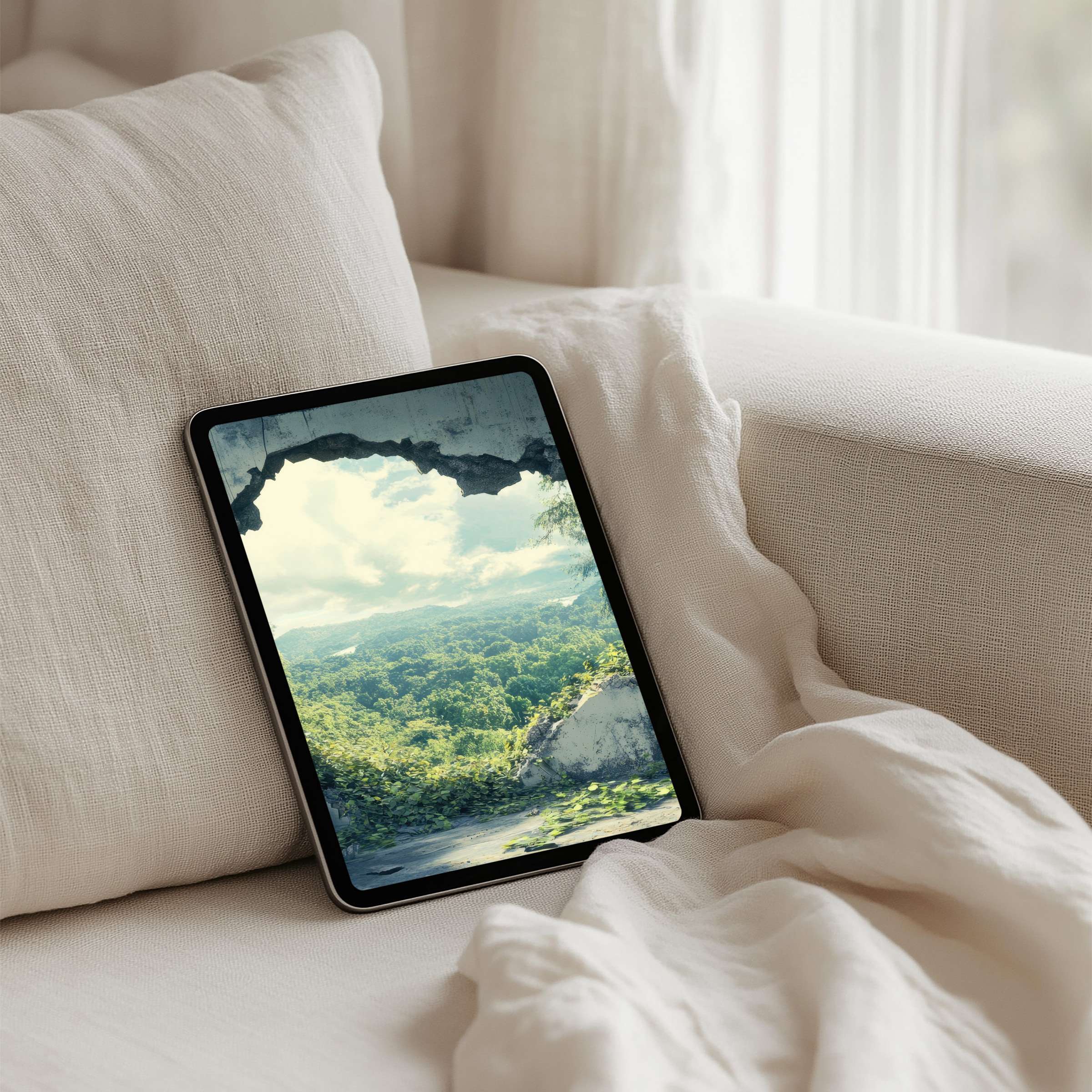 Elegant iPad background for instant download featuring a serene landscape, perfect for inspiring calm and mindfulness on your tablet