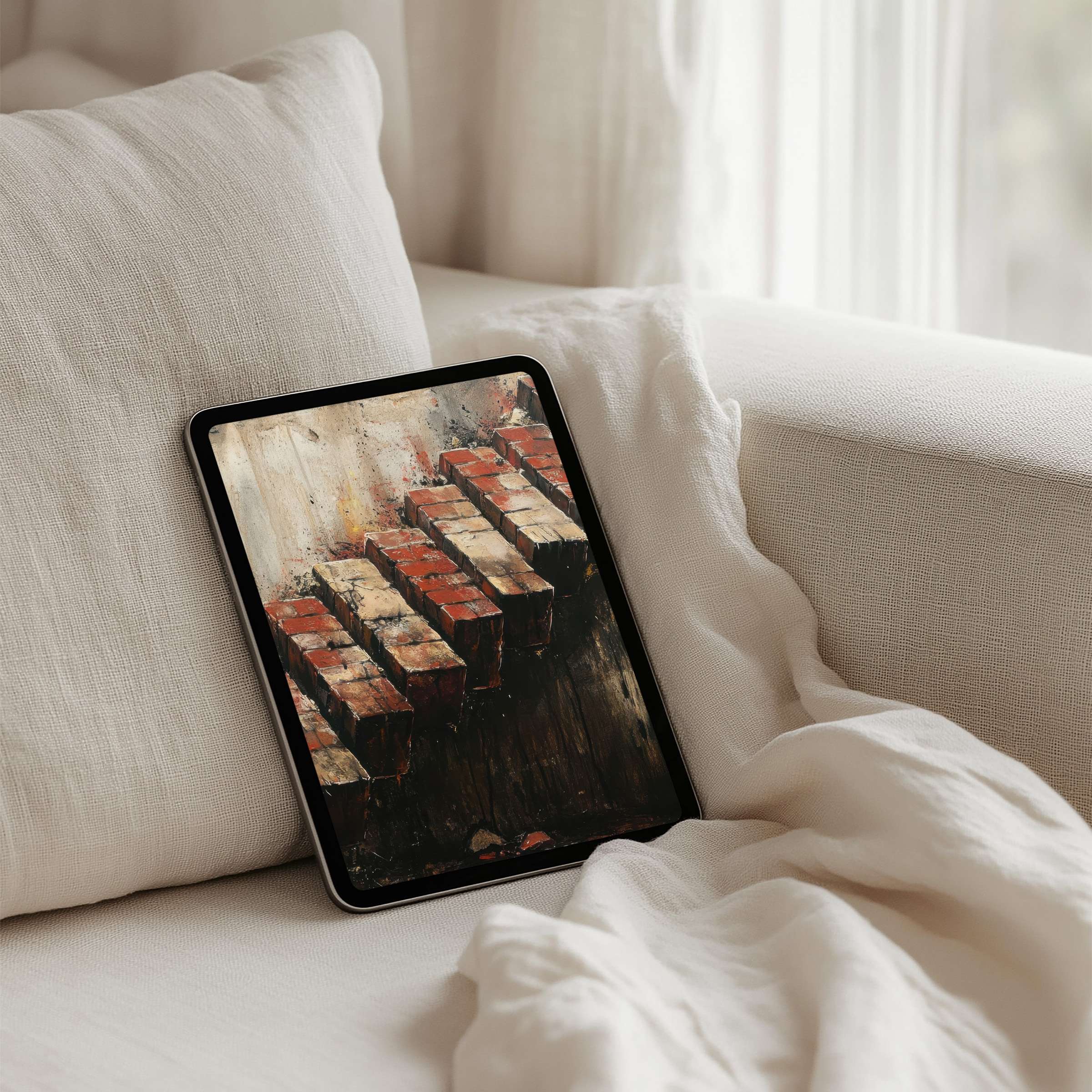Elegant iPad background with a rustic, abstract art style offers calm inspiration for any tablet, perfect for instant download