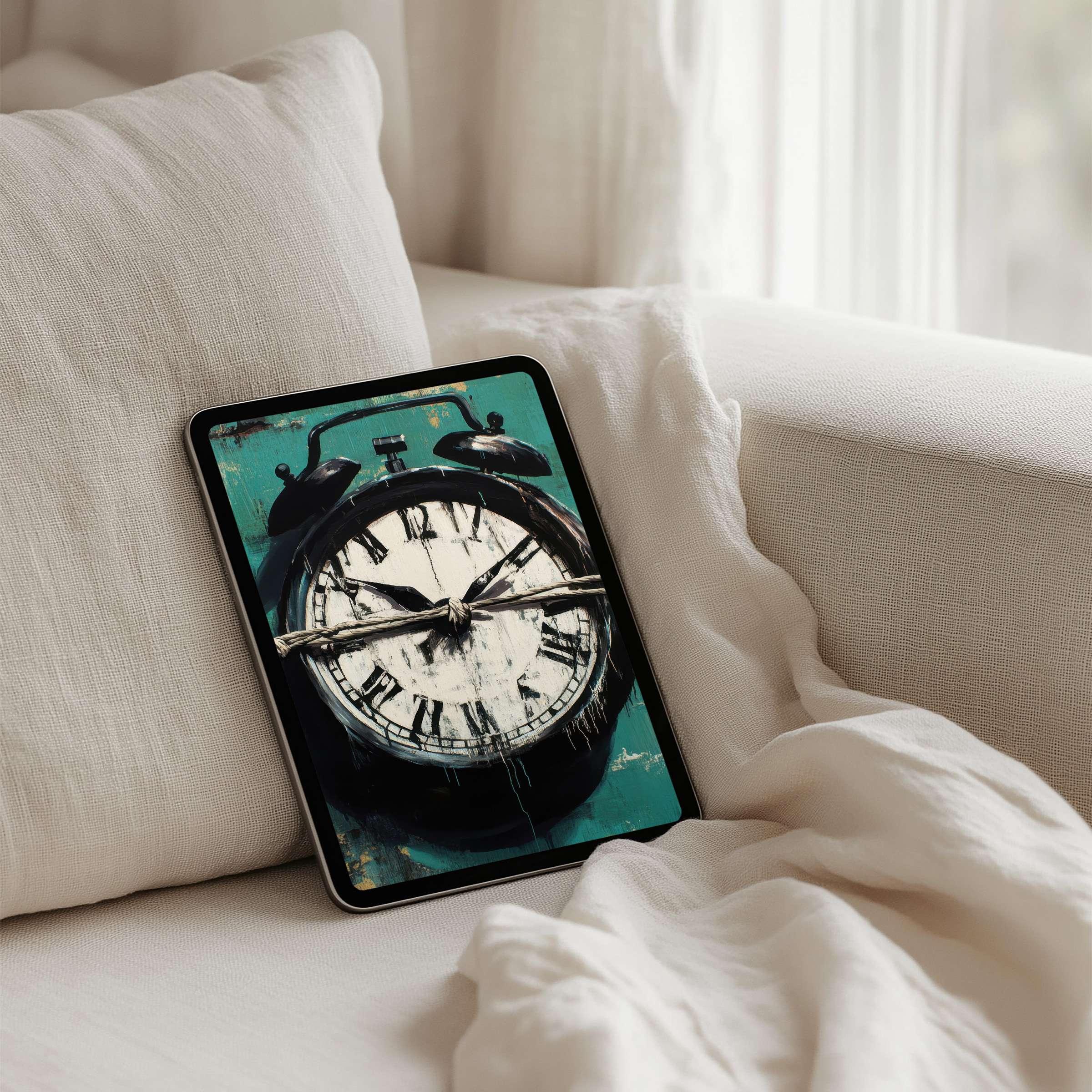 Elegant vintage clock art for your iPad background offers instant download for tablets, inspiring calm and mindfulness in your space