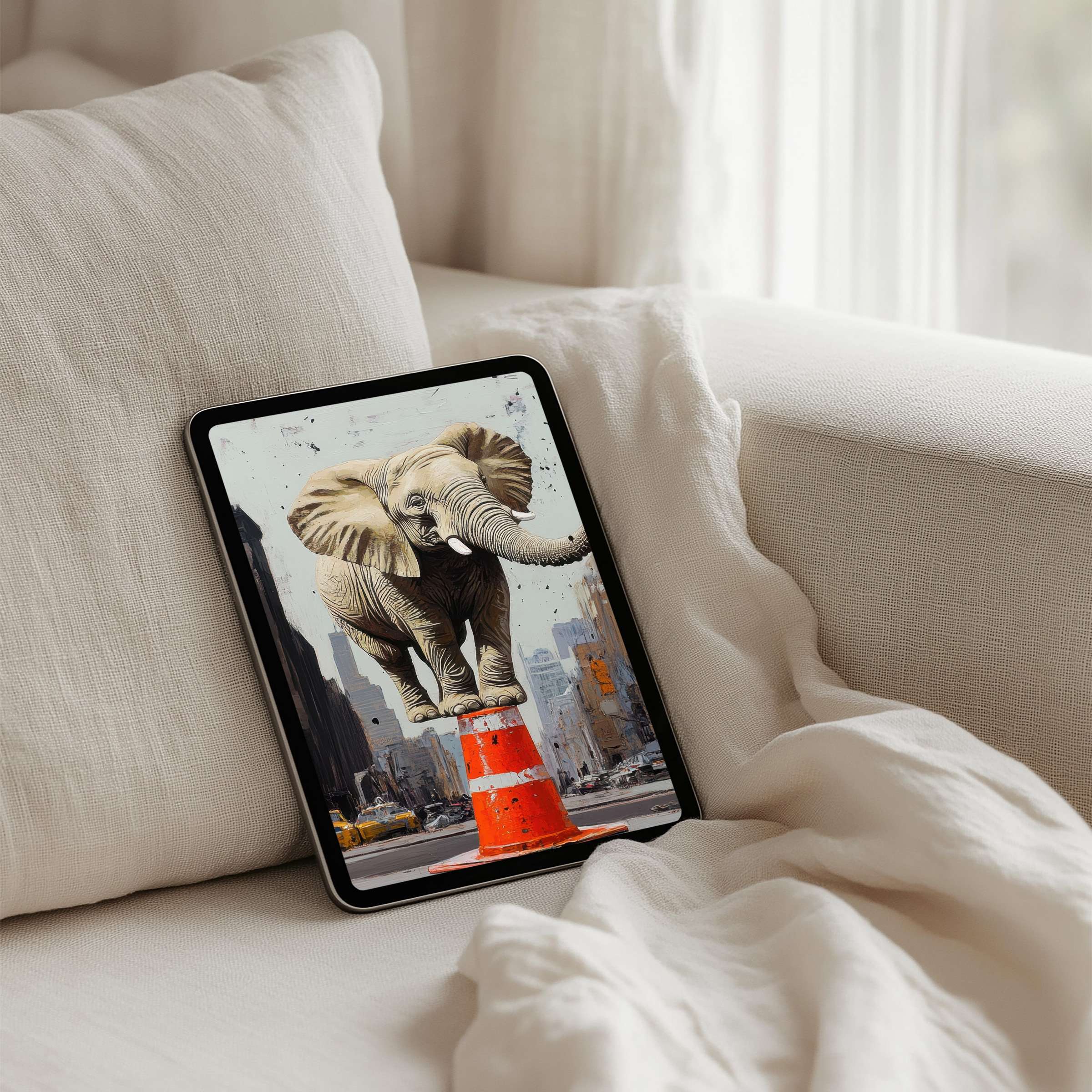 Elegant elephant art iPad background brings serene elegance to your tablet with instant download for mindful inspiration and style