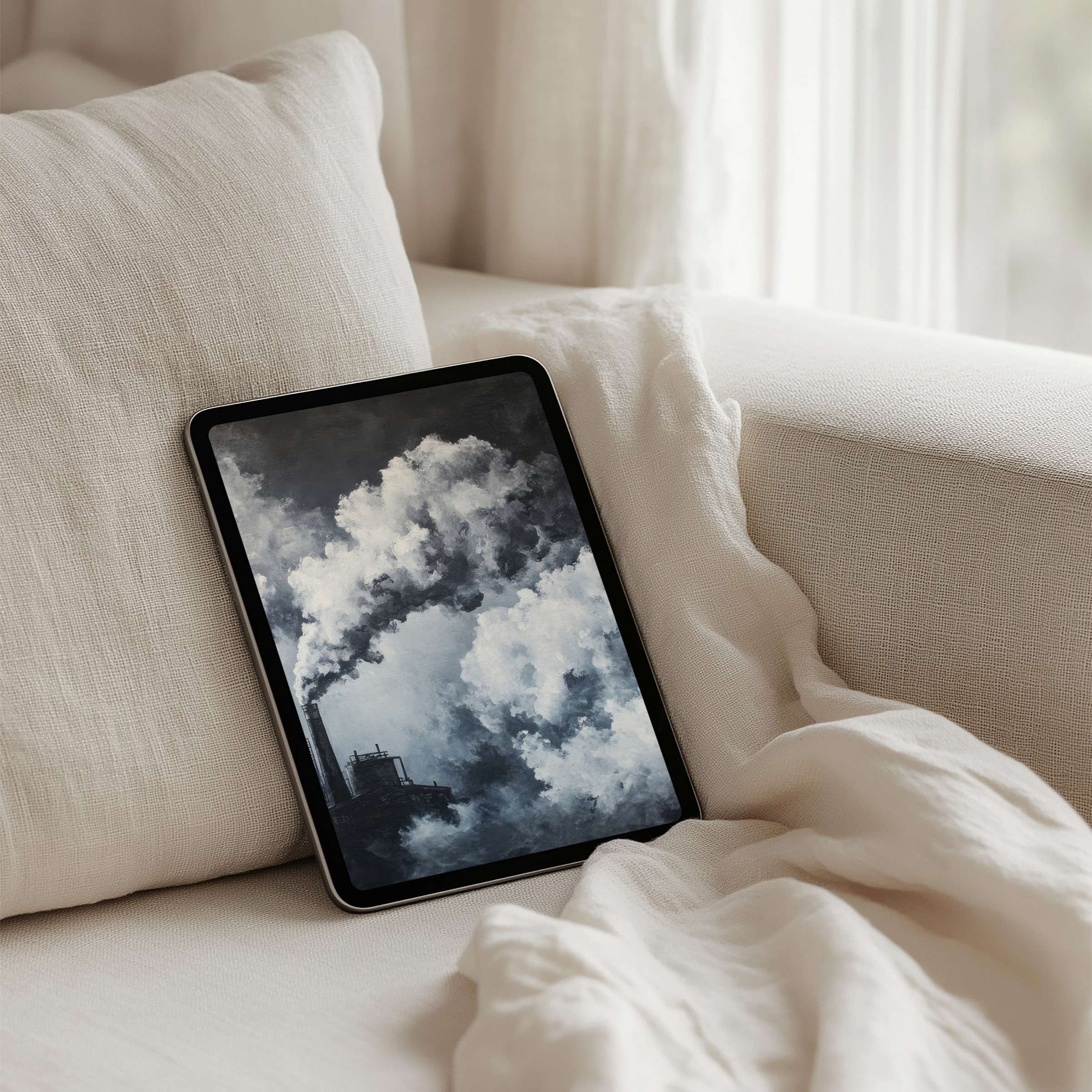 Elegant iPad background showcasing moody clouds offers inspiration and calm as an instant download for any tablet user