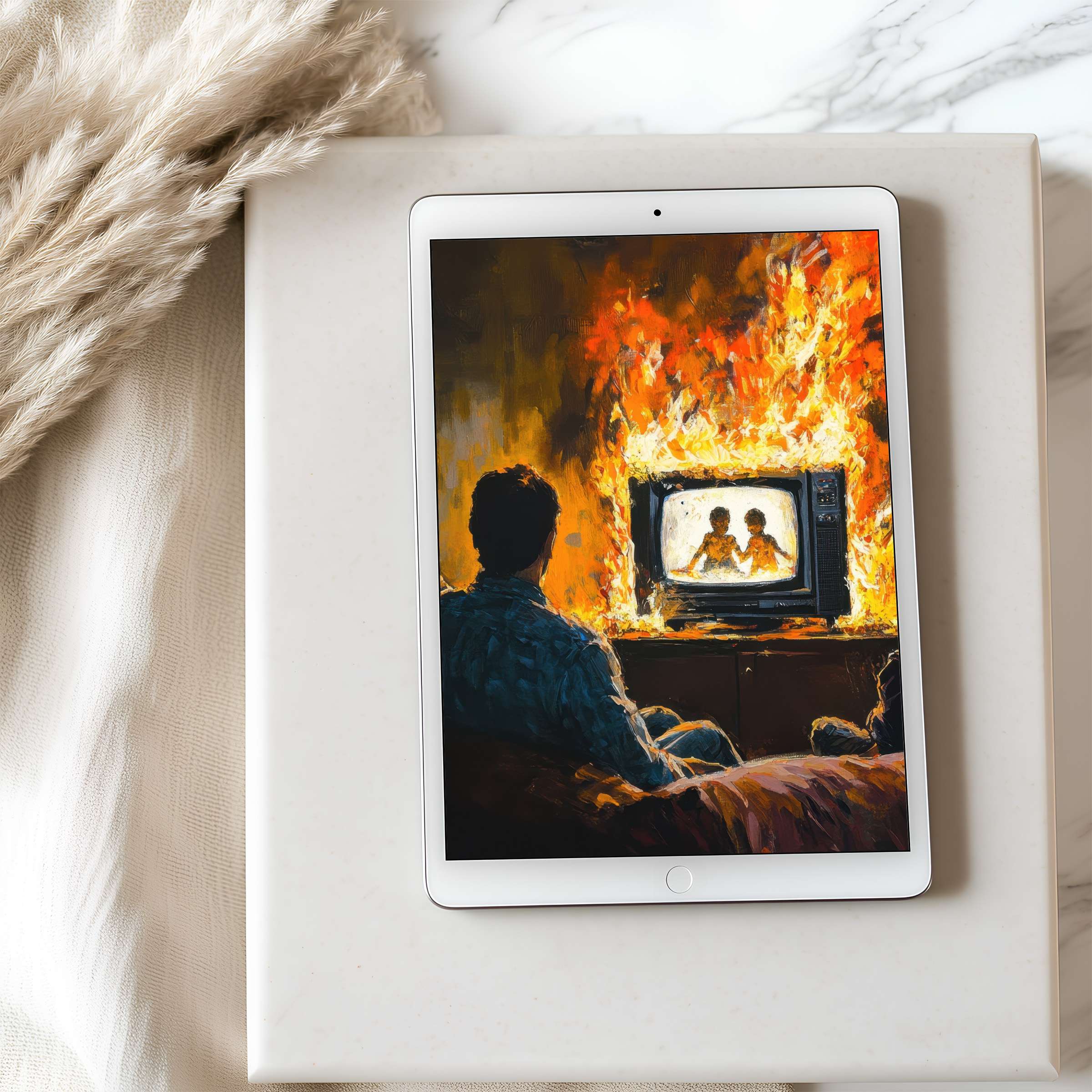 Fiery abstract art evokes warmth and introspection on this tablet wallpaper, perfect for iPad or Android high resolution use