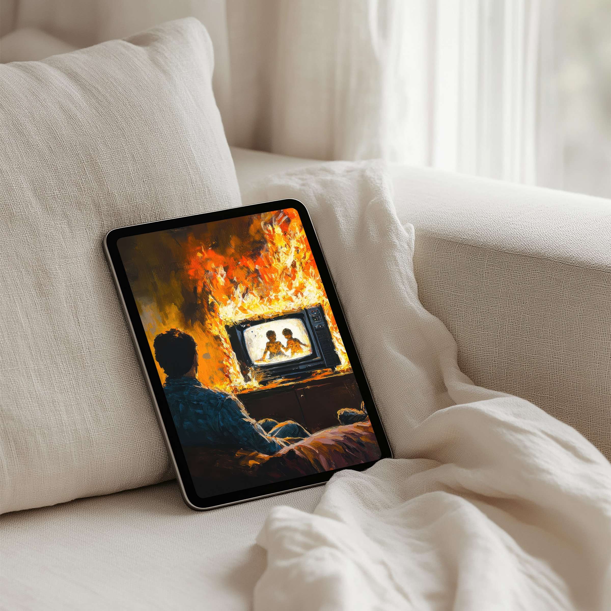 Vibrant iPad background of a fiery abstract scene offering instant download for tablet users seeking inspiration and stylish calm