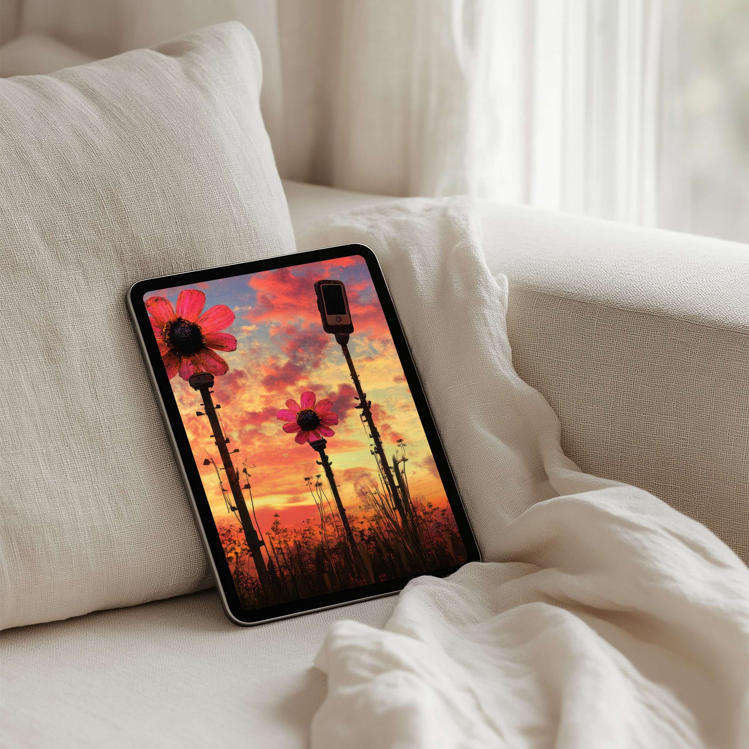 Elegant wildflower sunset iPad background offers calm and mindful inspiration for your tablet with an instant download feature