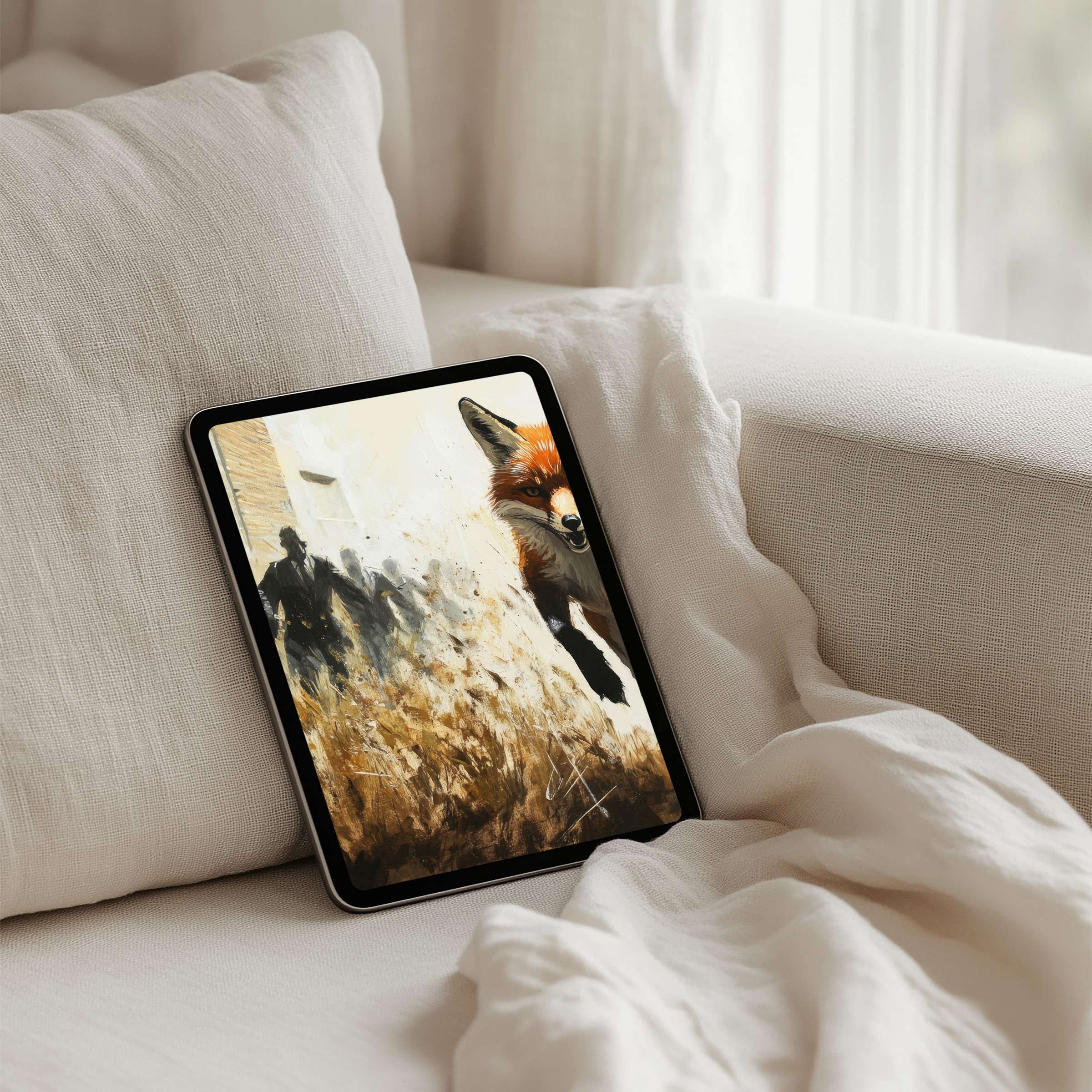 Cozy tablet display with elegant fox painting offers an inspiring iPad background for design lovers and instant download seekers