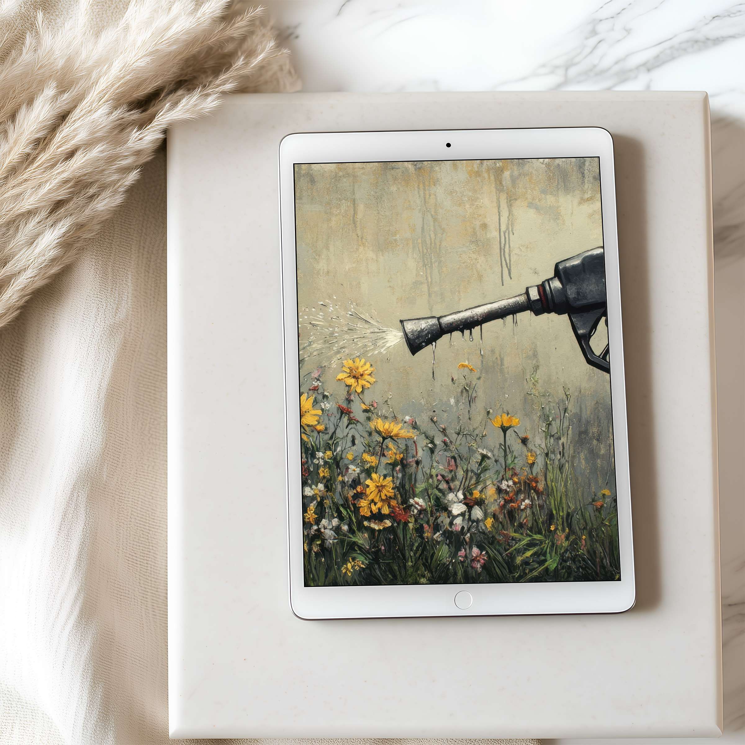 Elegant tablet wallpaper featuring vibrant floral artwork with a vintage touch, ideal for iPad download and seamless interior integration