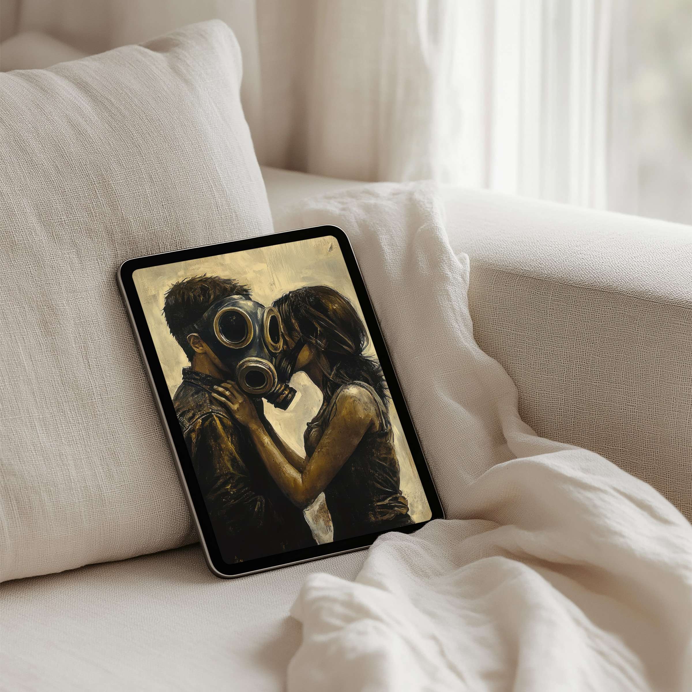 Calming neutral tones enhance this iPad background featuring artistic intimacy for instant download on any tablet device