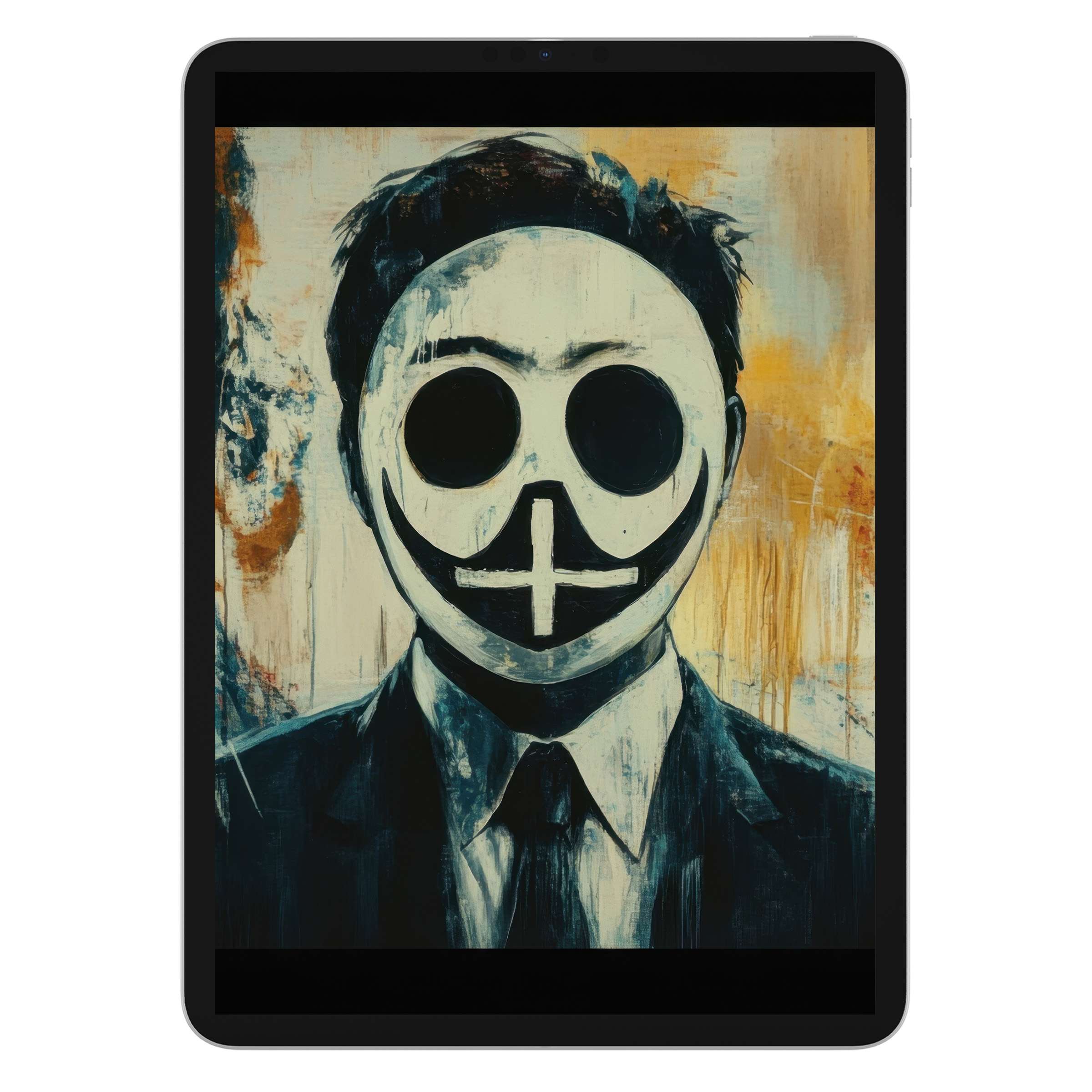 Street art iPad wallpaper featuring an abstract figure in muted tones, perfect digital download background for tablet tranquility