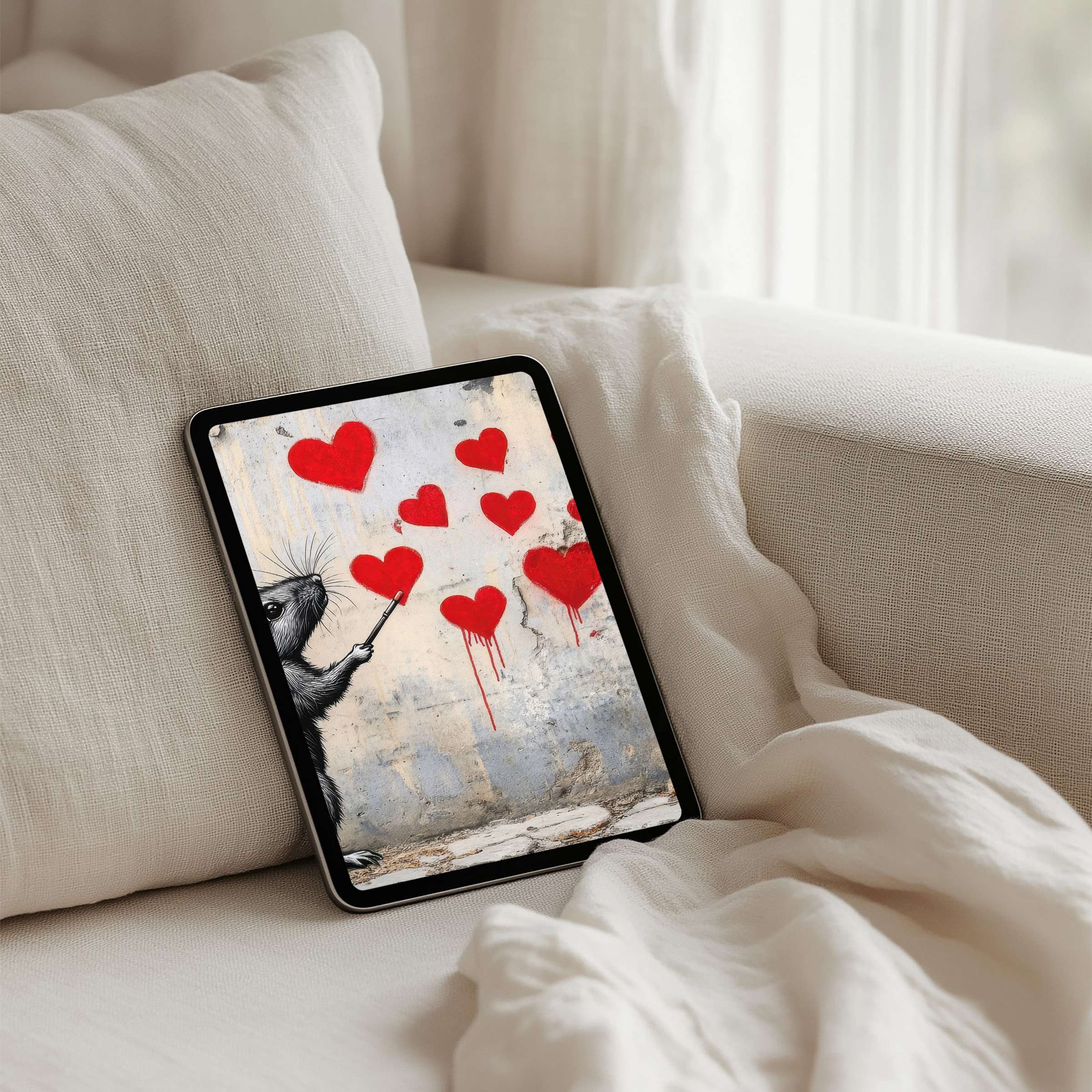 Elegant iPad background with heart graffiti, perfect for mindfulness and inspiration on any tablet, available for instant download
