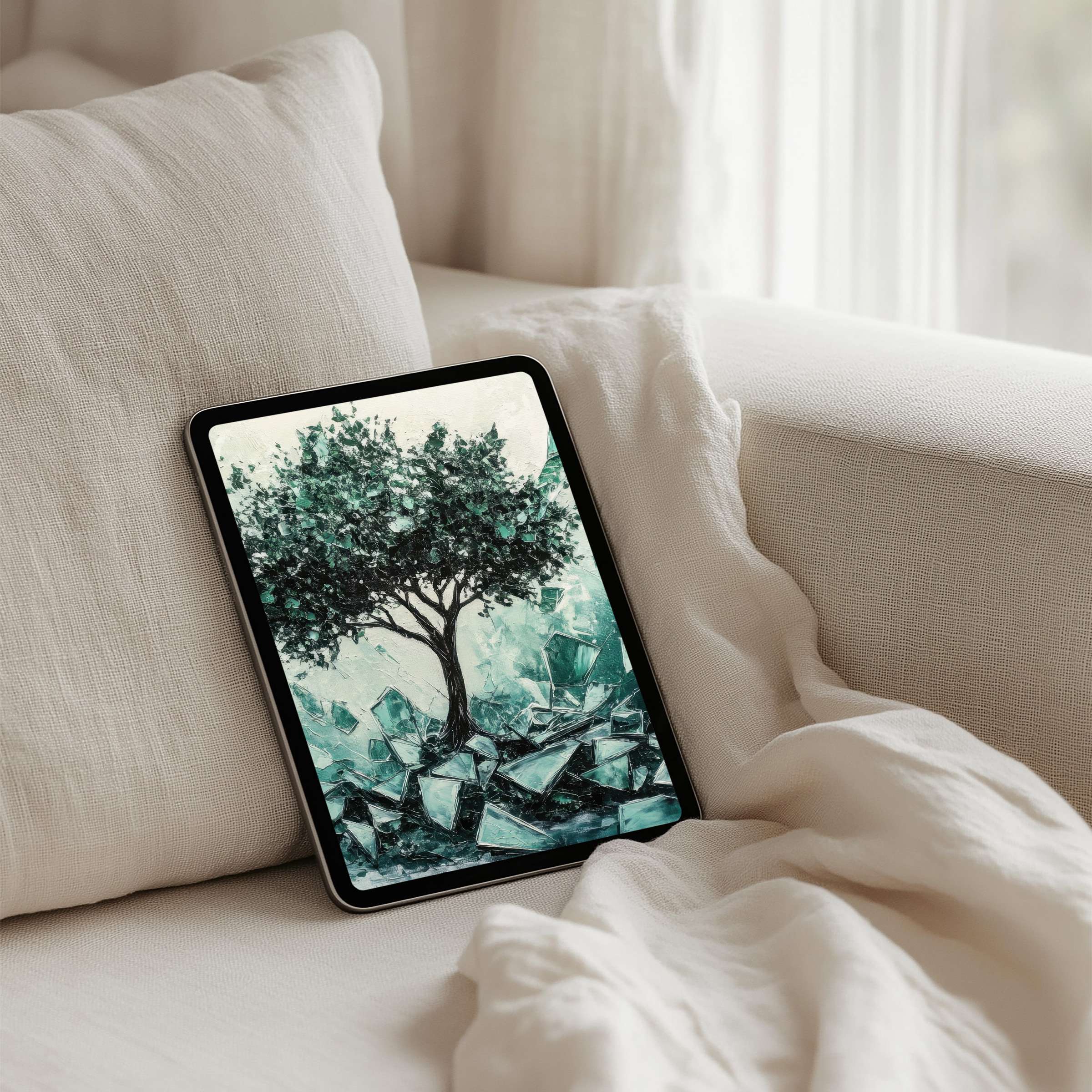 Elegant tree art iPad background capturing tranquility and inspiration for tablet users seeking mindful elegance with instant download