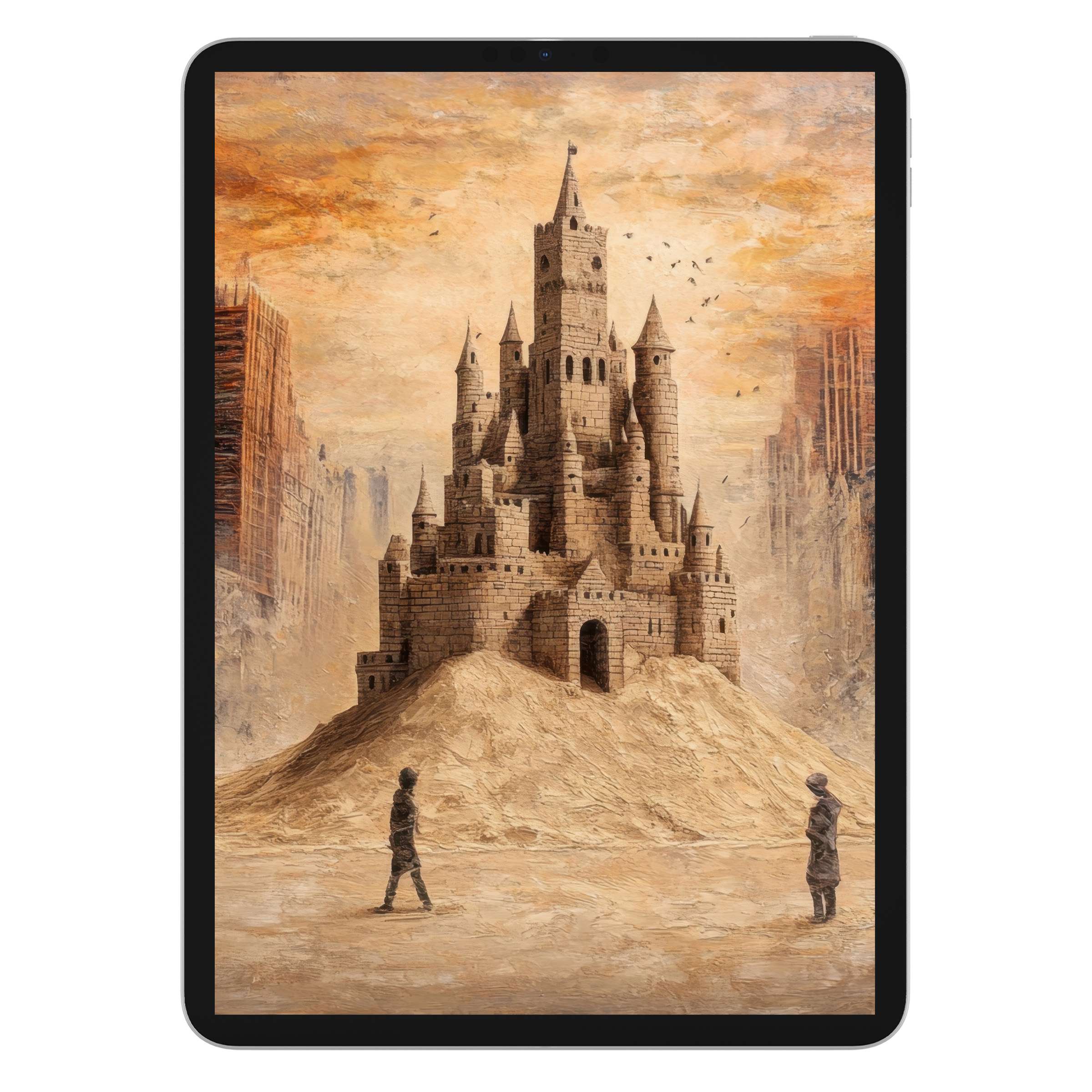 Inspiring street art iPad wallpaper with a serene castle scene digital download suitable as an elegant tablet background