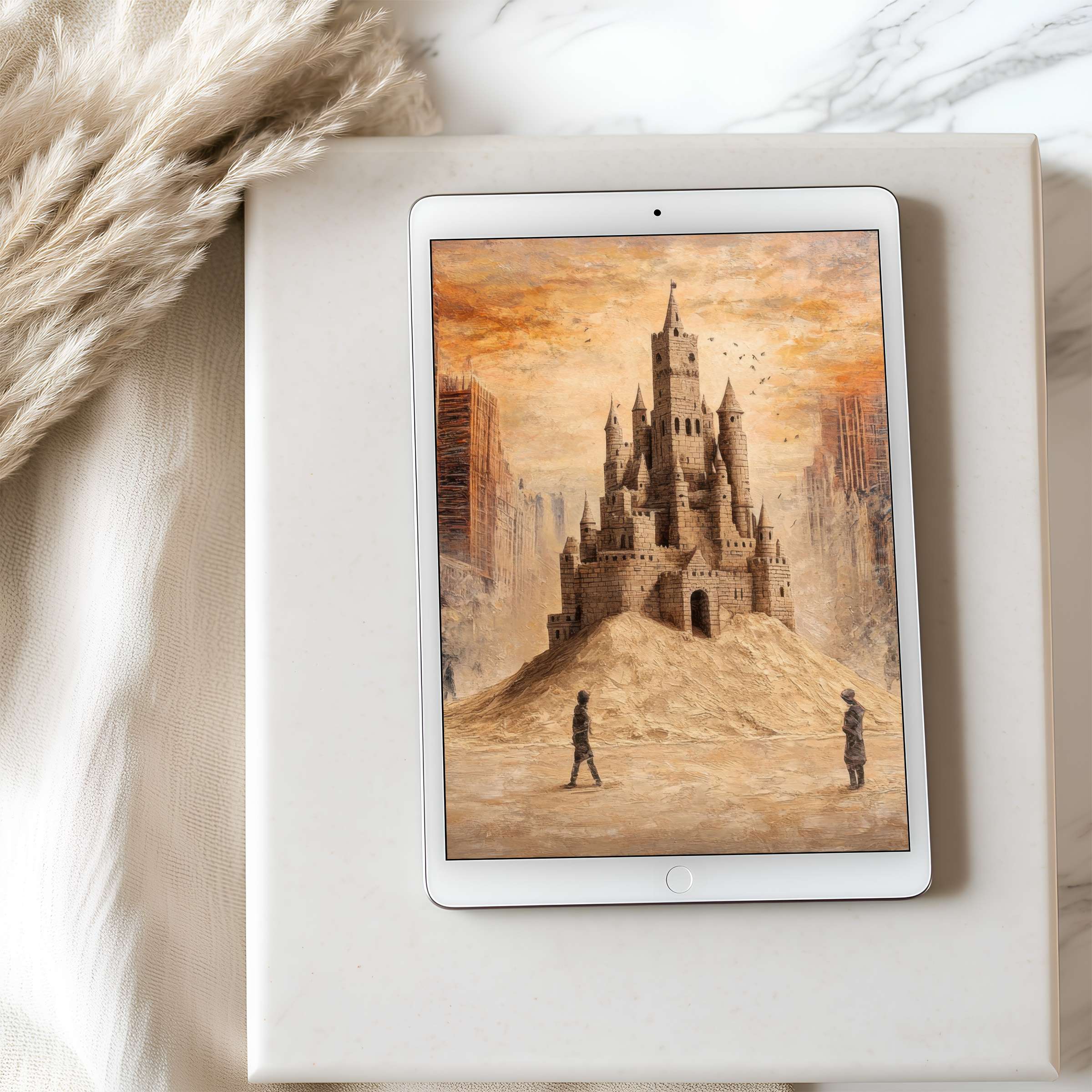 Enchant your space with this high-resolution castle motif tablet wallpaper, perfect for iPad and Android digital downloads
