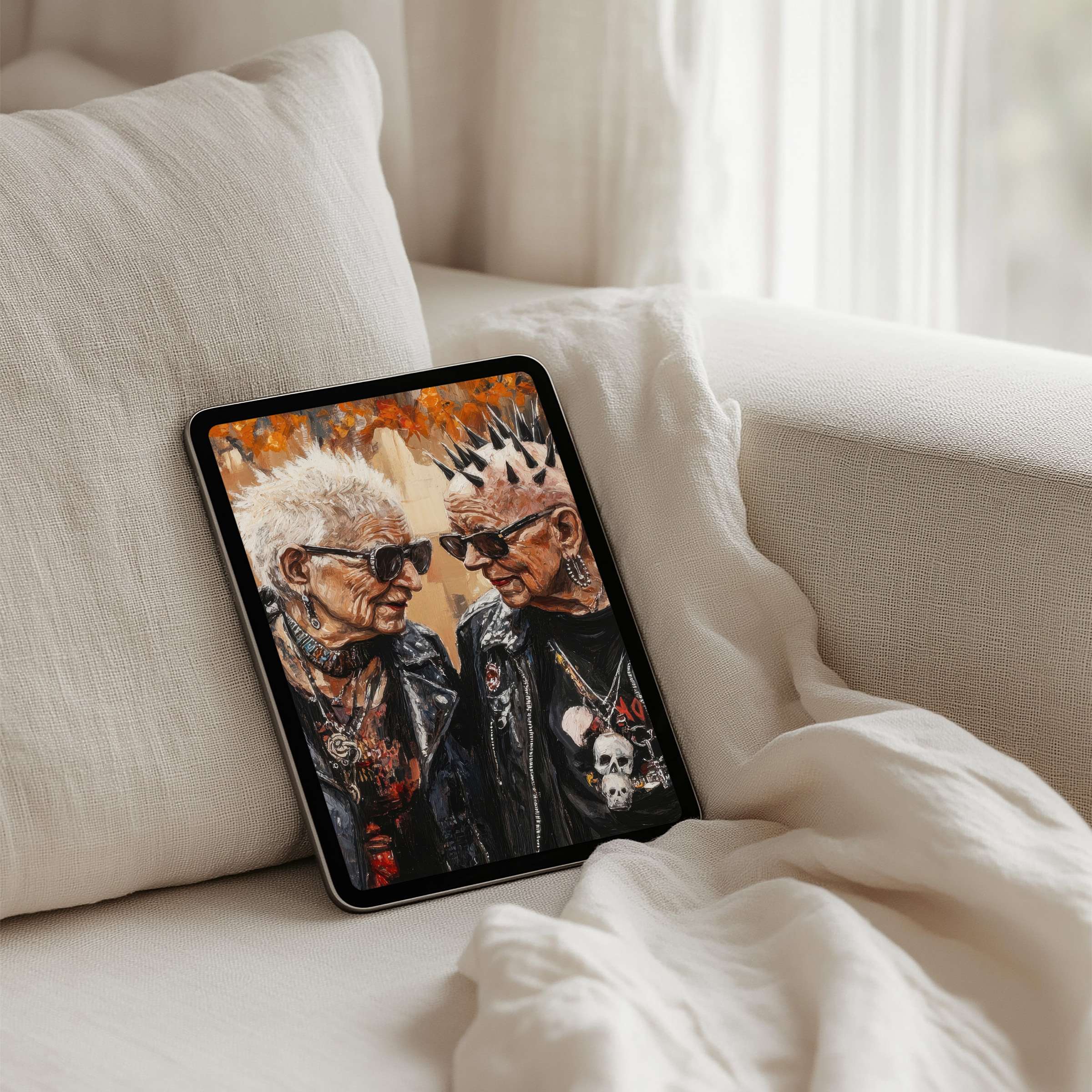 Elegant painted punk portrait as an inspiring iPad background for instant download, fits all tablets, evokes calm and style