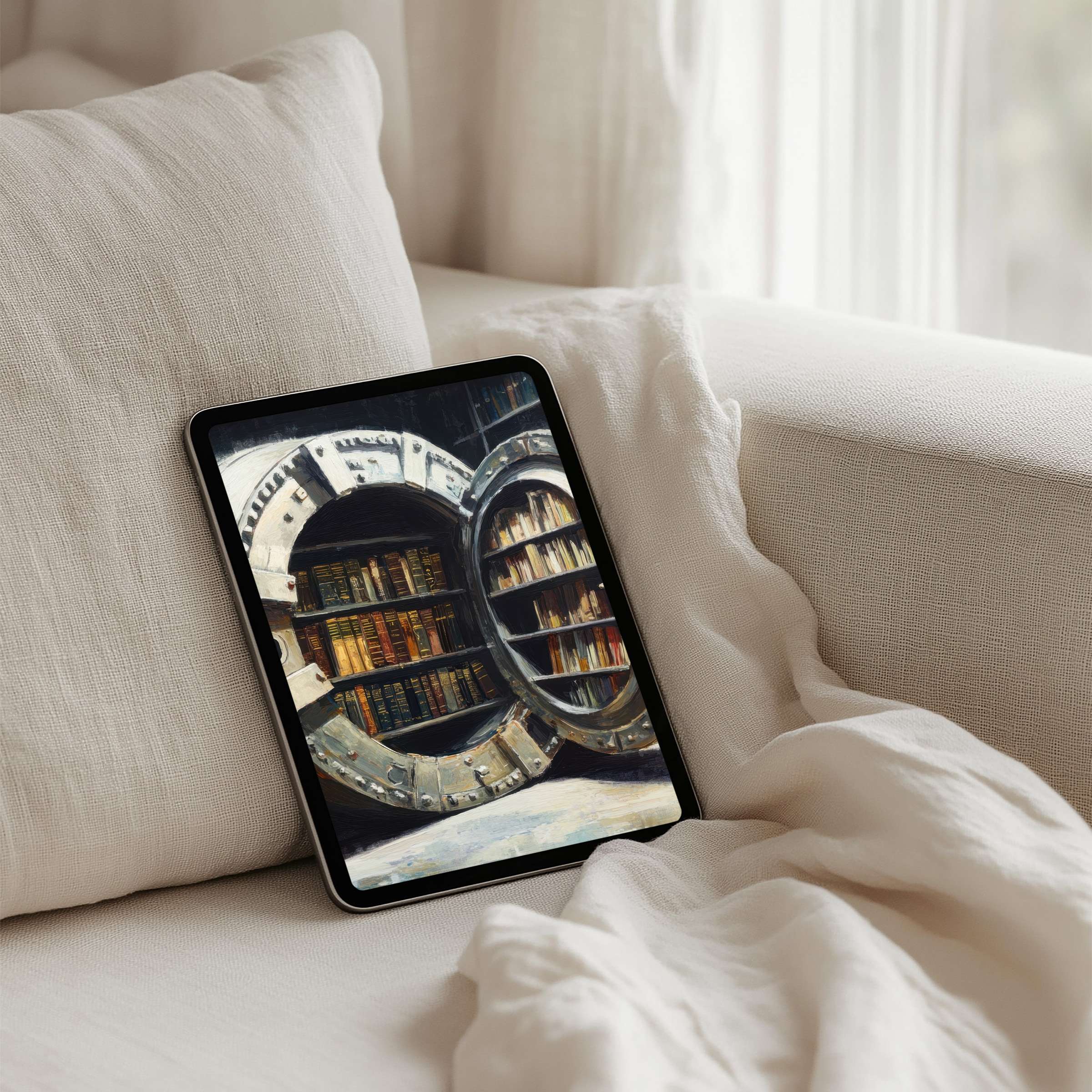 Elegant iPad background featuring a digital art library for instant download on your tablet inspiring calm and mindful living