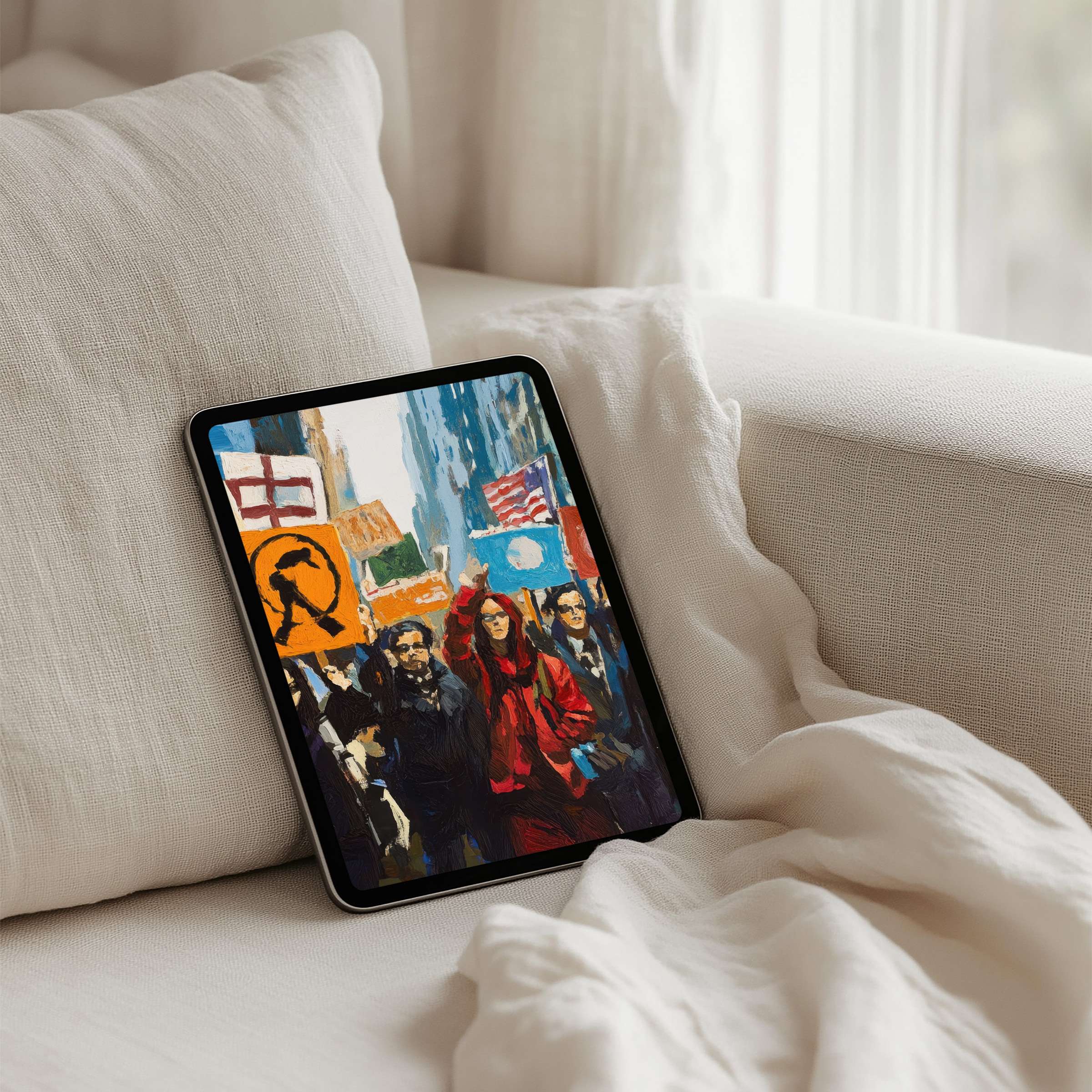 Vibrant protest art for iPad background evokes inspiration and calm, perfect tablet decor with instant download for mindfulness