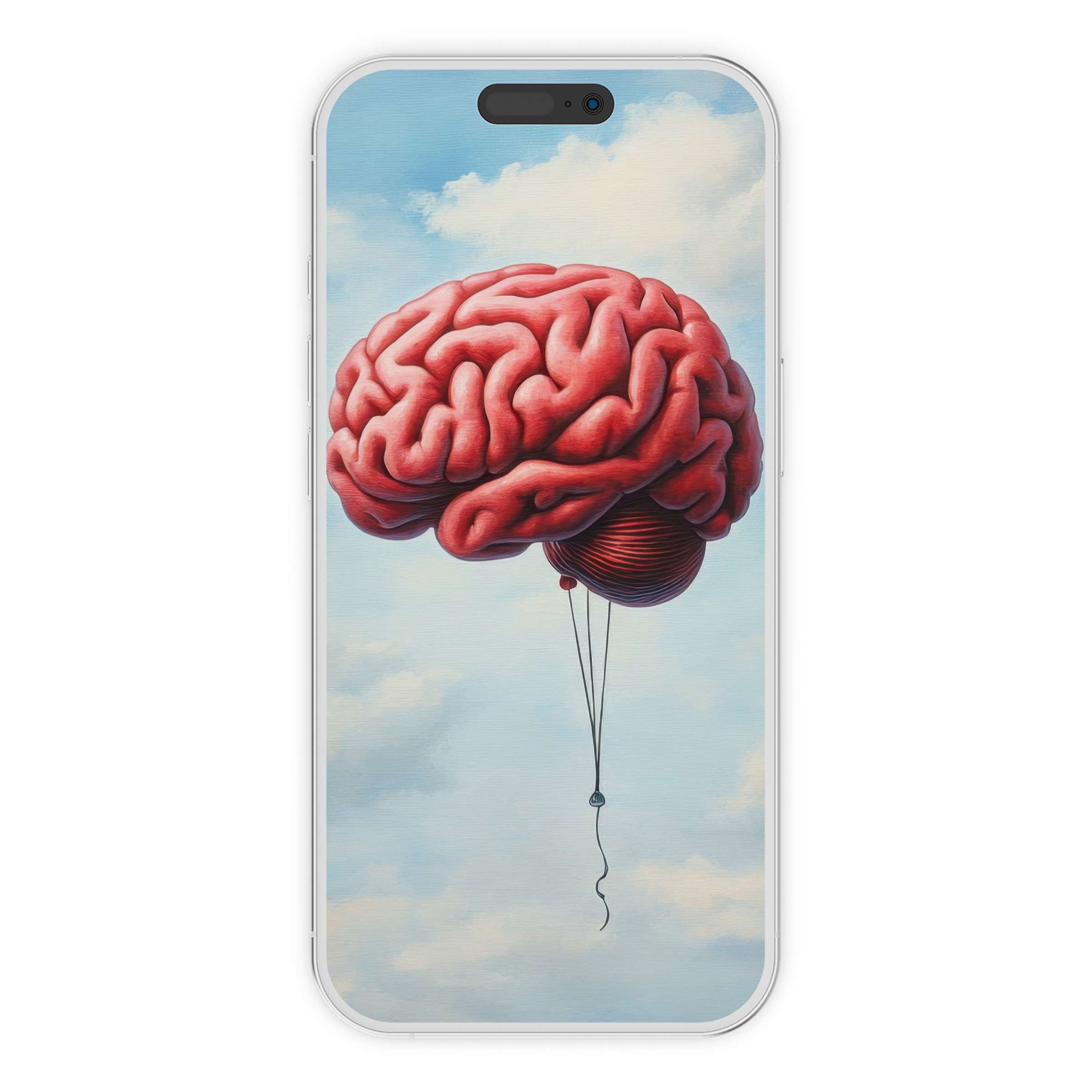 Floating brain on serene sky street art iPhone wallpaper digital download offers a calming phone background for all devices
