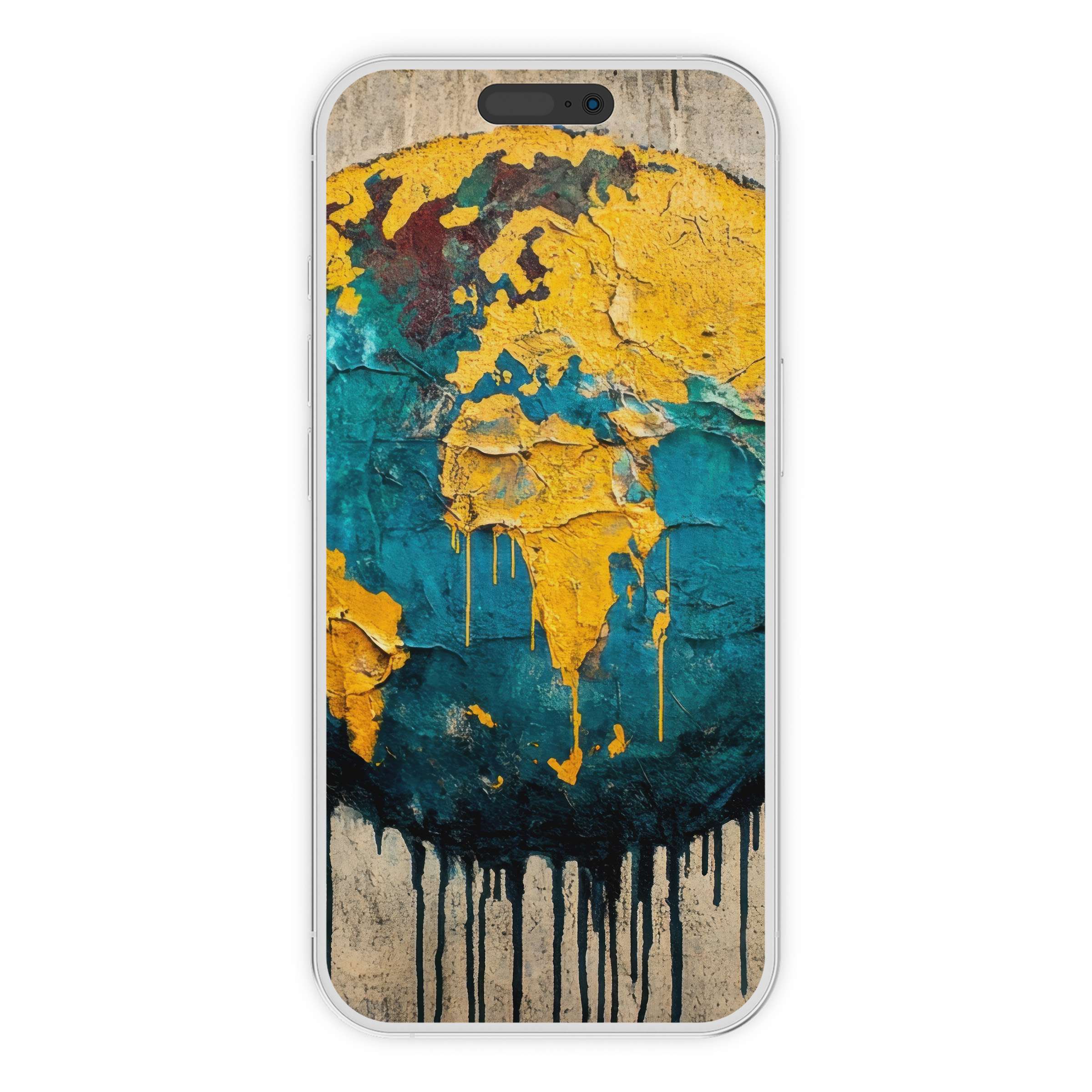 Street art iPhone wallpaper in vibrant blue and yellow textures offers an inspiring, eco-friendly phone background digital download option