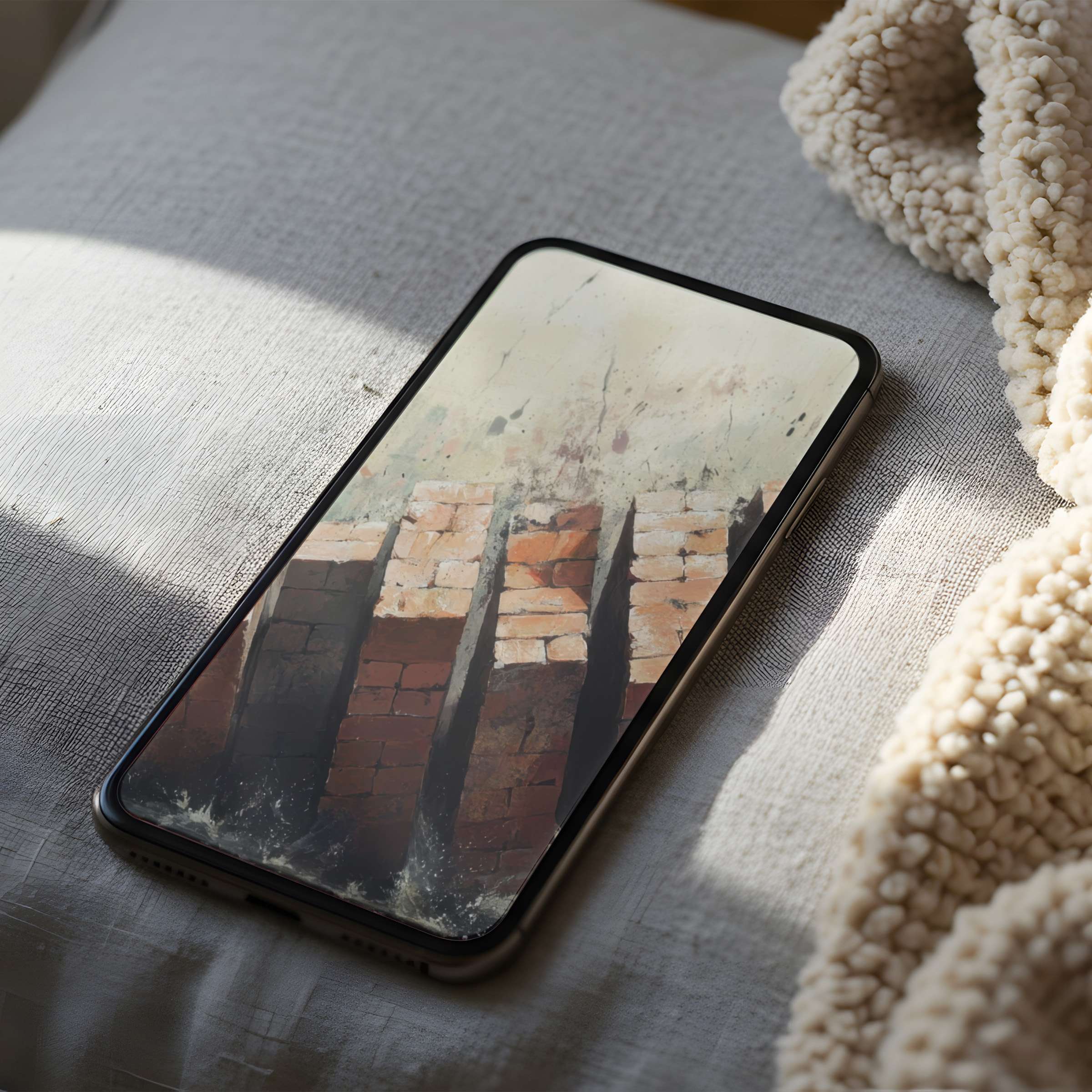Elegant phone wallpaper featuring abstract brick patterns in soft tones, offering high resolution for iPhone and Android digital download