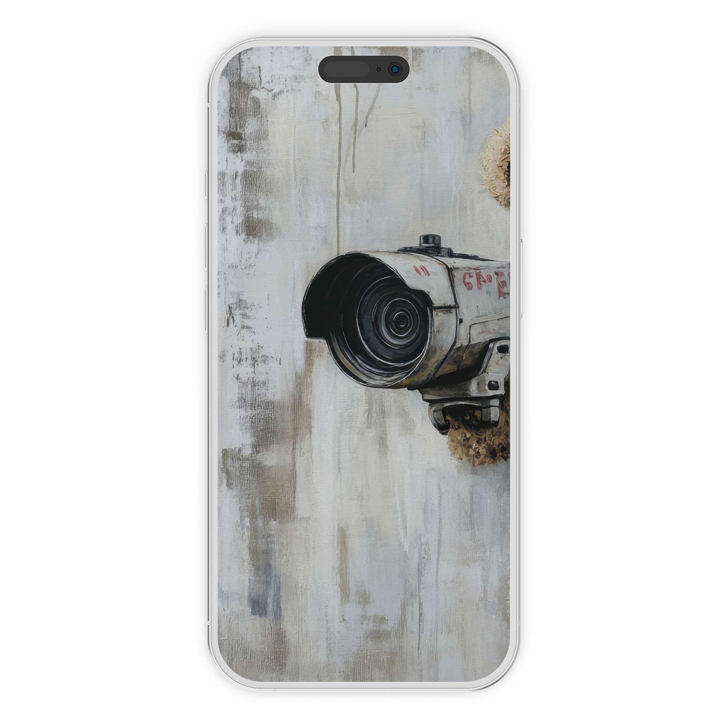 Street art iPhone wallpaper featuring a textured urban camera design in neutral tones for a serene phone background digital download