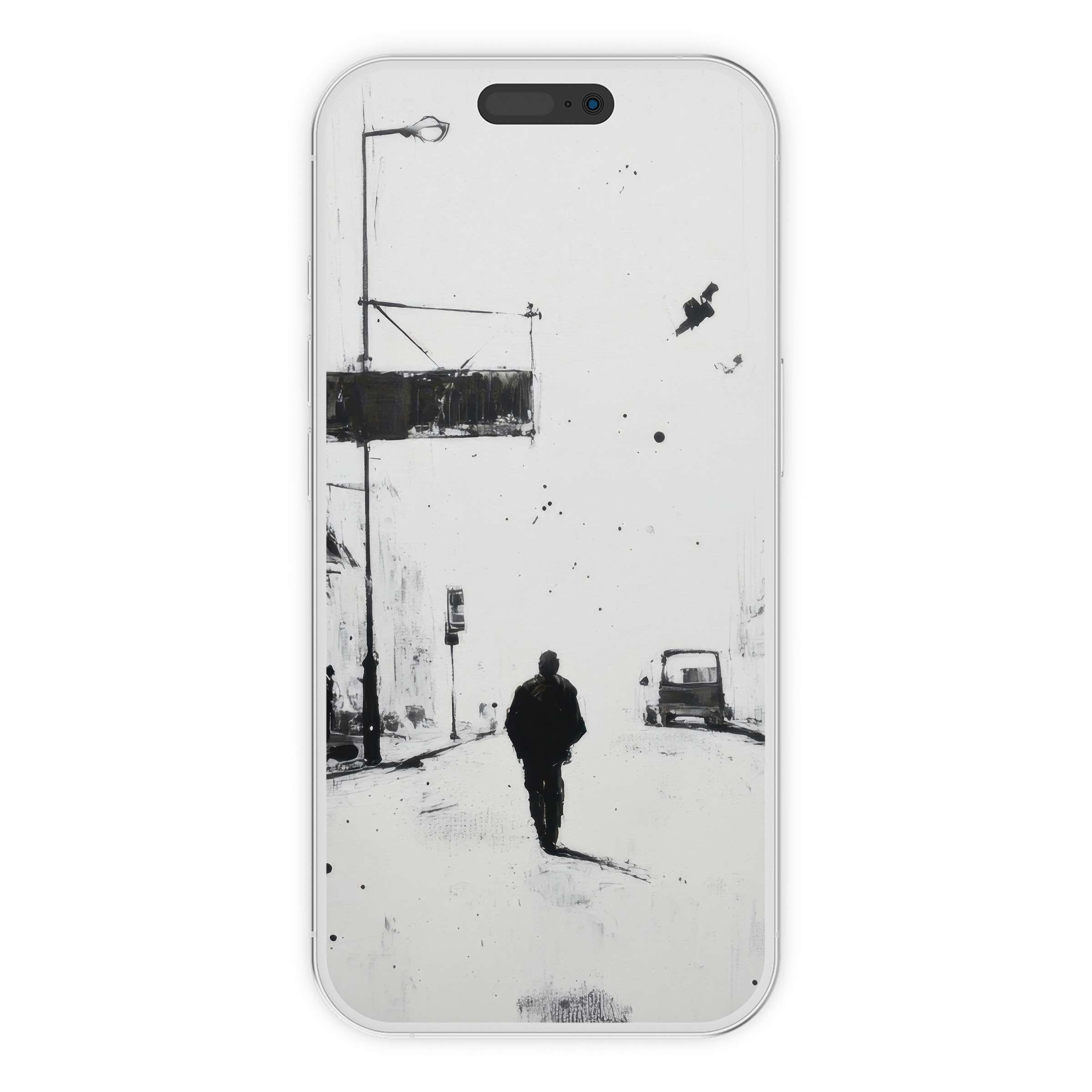 Monochrome street art iPhone wallpaper digital download, perfect phone background with minimalist, serene design for unique style