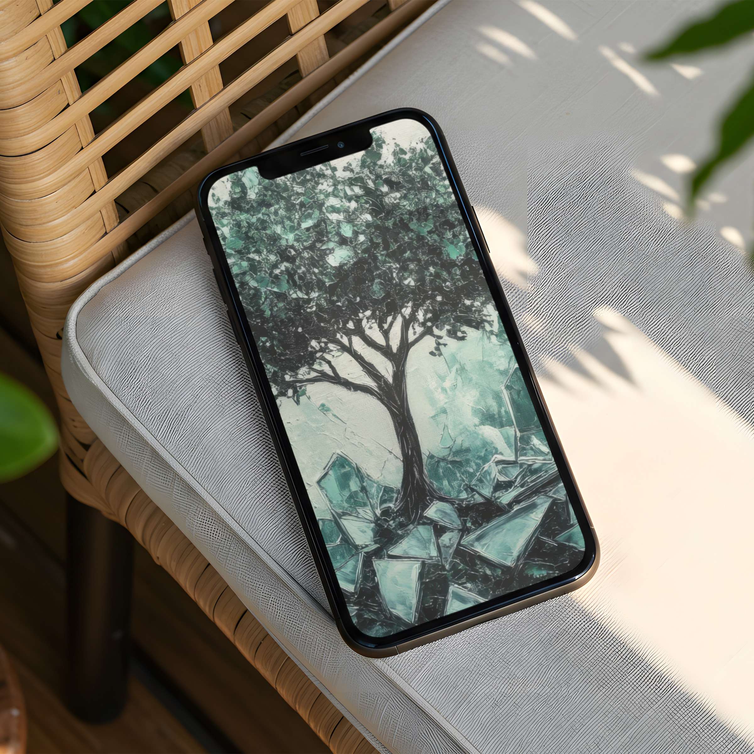 Elegant iPhone background with calming tree design evokes mindfulness and serenity instant download for any phone user