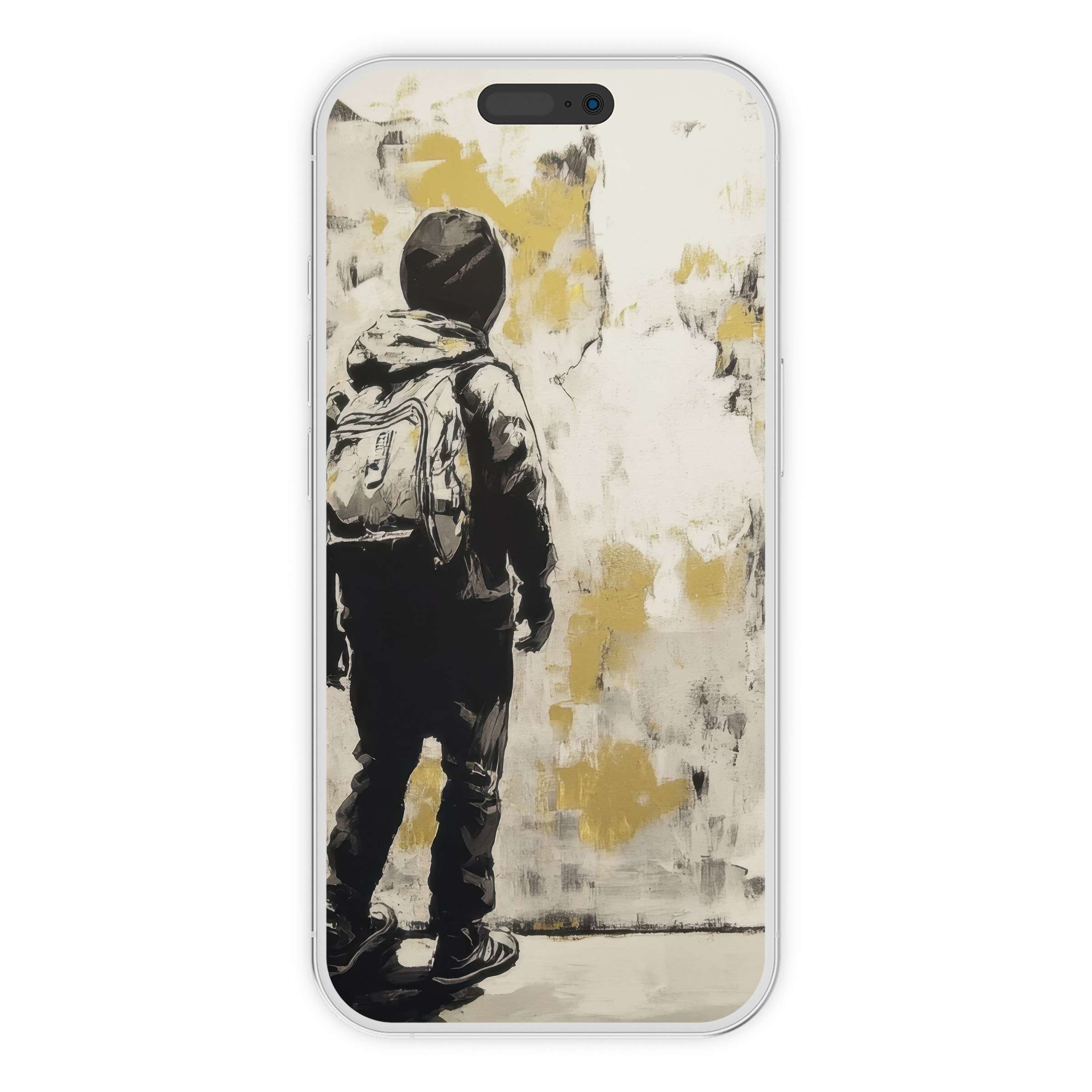Street art iPhone wallpaper with urban style, serene tones, perfect phone background for digital download on Android or iOS devices