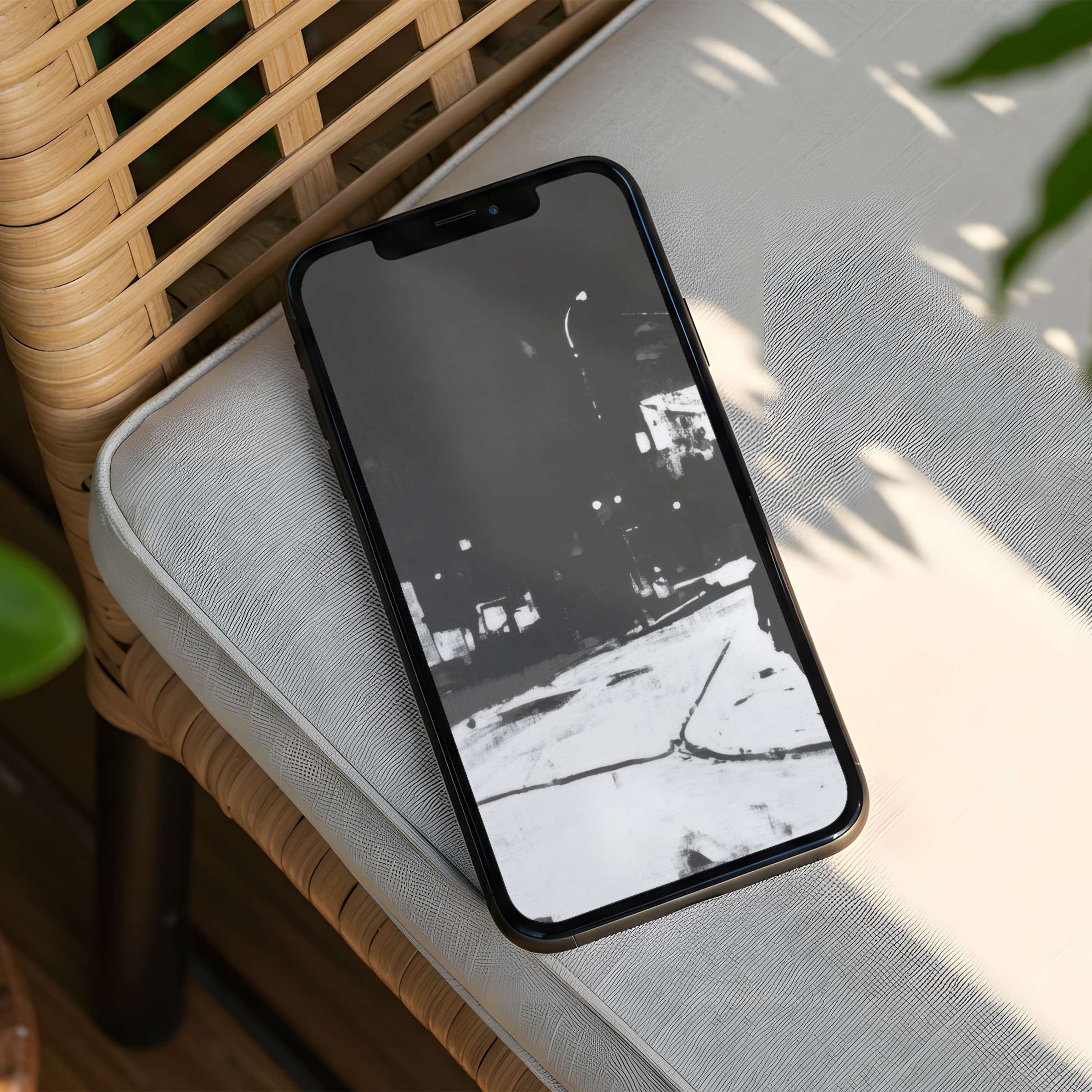 Elegant grayscale iPhone background with abstract street art for instant download to inspire calm and mindfulness on your phone