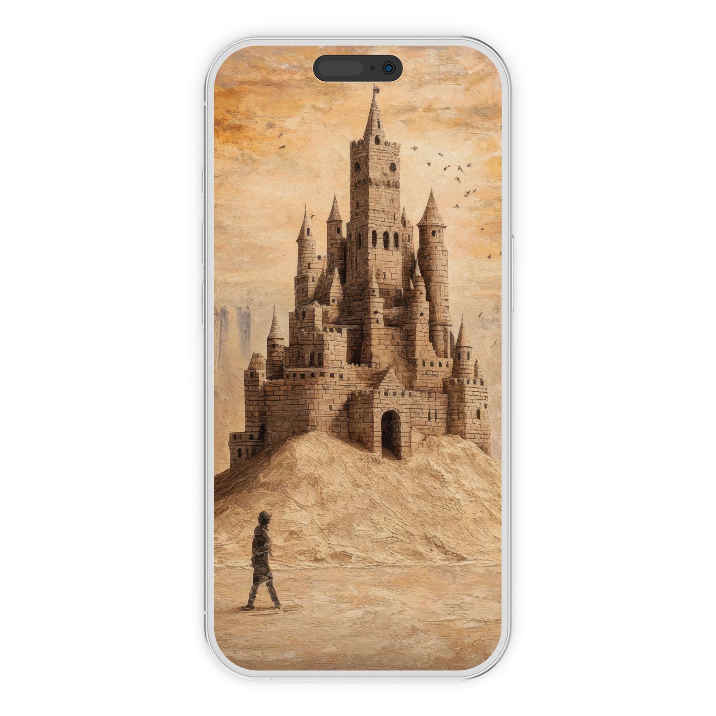 Majestic castle street art iPhone wallpaper with warm tones offers a serene phone background digital download for all devices