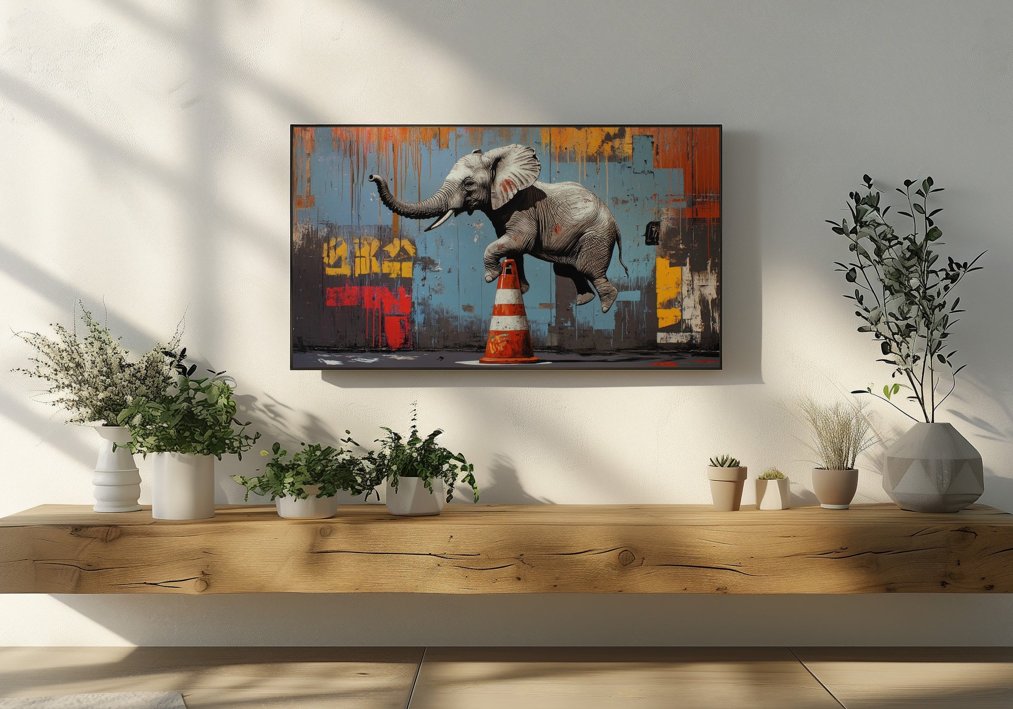 Street Art Frame TV Art with Elephant