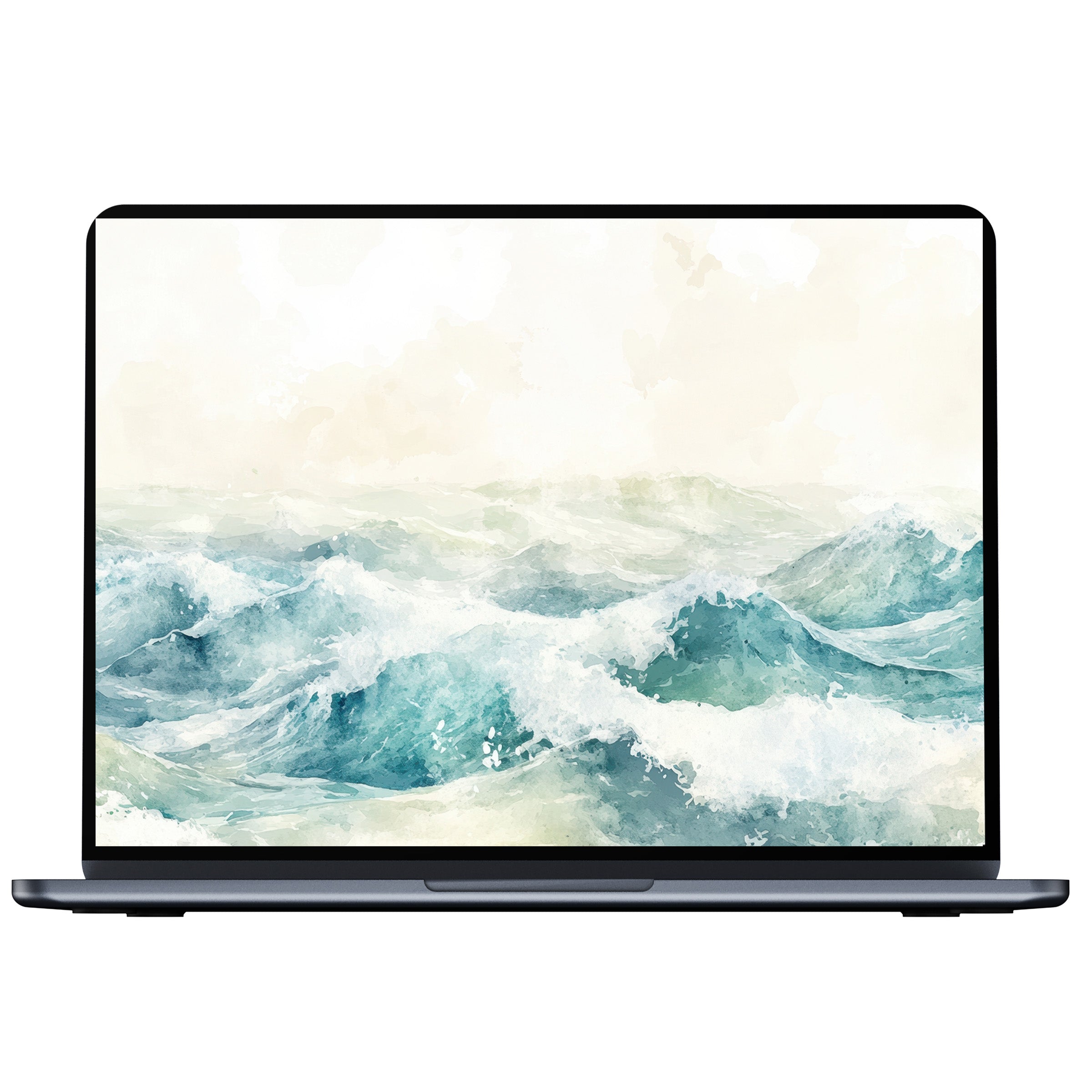 Summer desktop wallpaper featuring serene watercolor ocean waves for PC and laptop digital downloads conveying calm and elegance