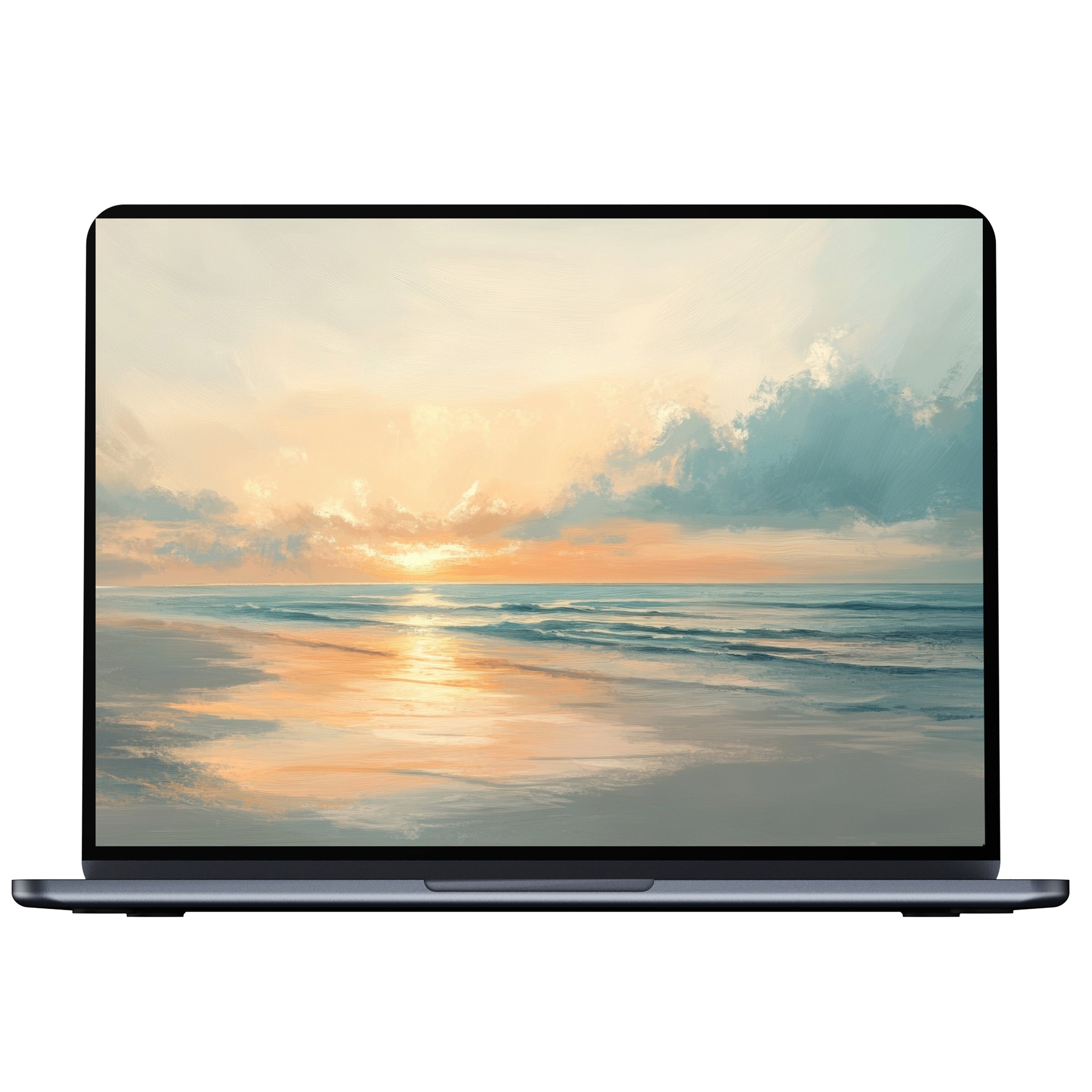 Elegant summer desktop wallpaper showcasing a serene beach sunset, digital download for pc and laptop, inspiring calm and mindfulness