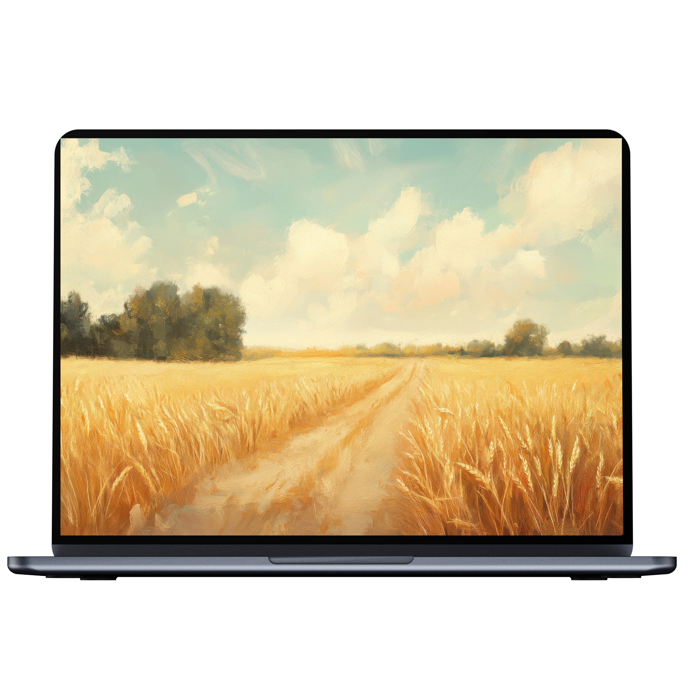 Summer desktop wallpaper with serene golden fields under a soft blue sky digital download for PC laptop Mac enhancing tranquility