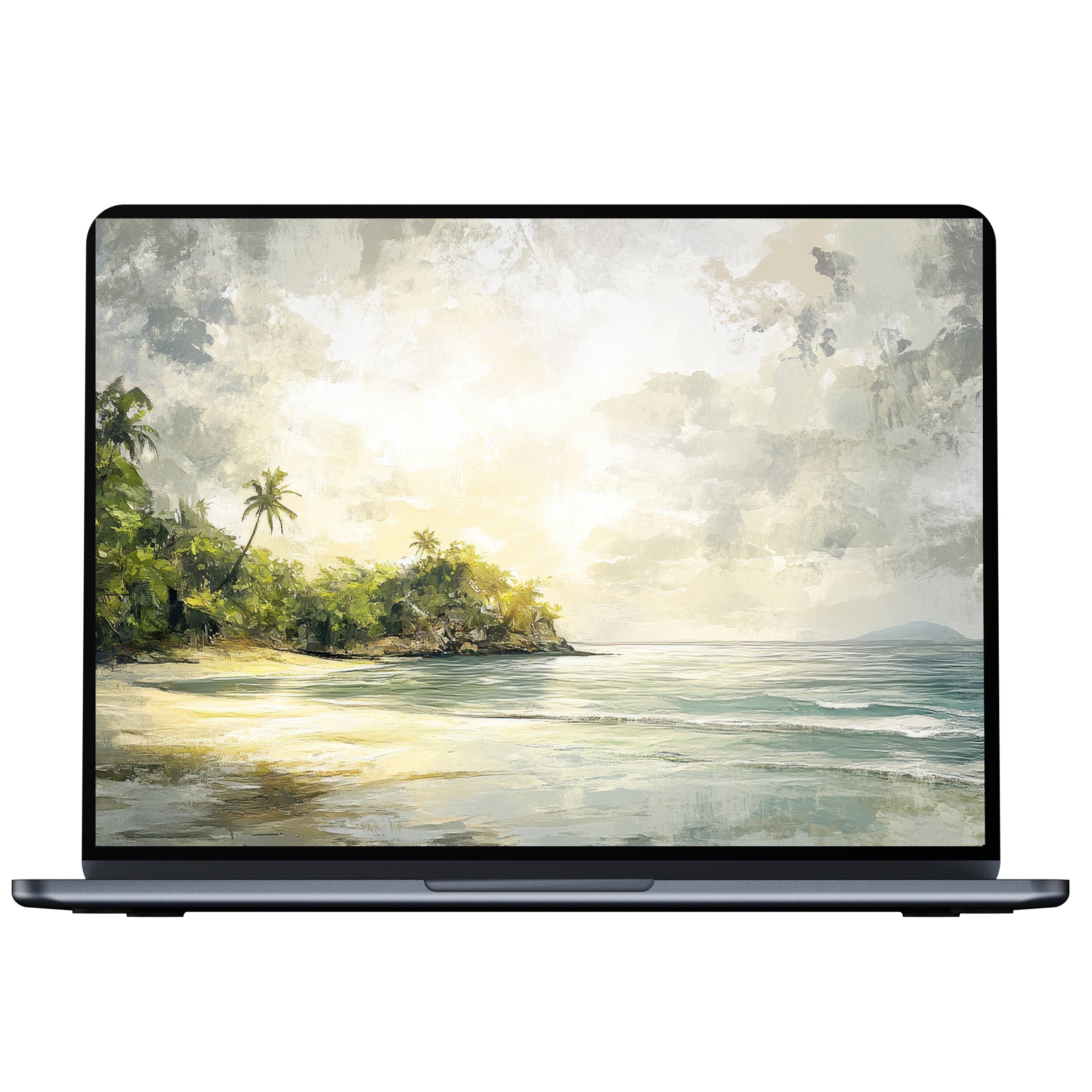 Summer desktop wallpaper featuring serene beach scene, perfect digital download for PC or laptop, enhancing calm and elegant ambiance