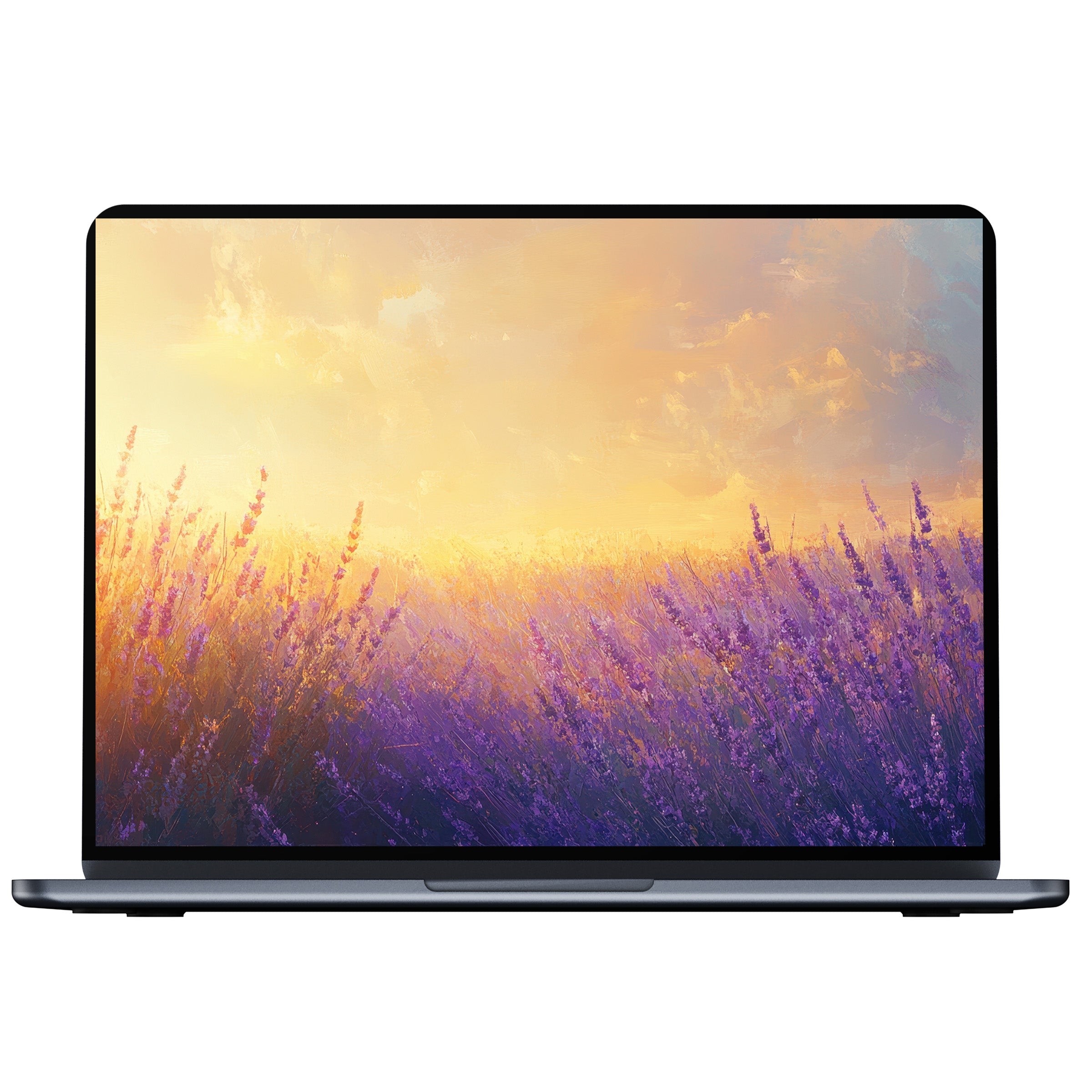 Vibrant summer desktop wallpaper with lavender fields and golden skies, perfect digital download for PC, Laptop, and Mac users