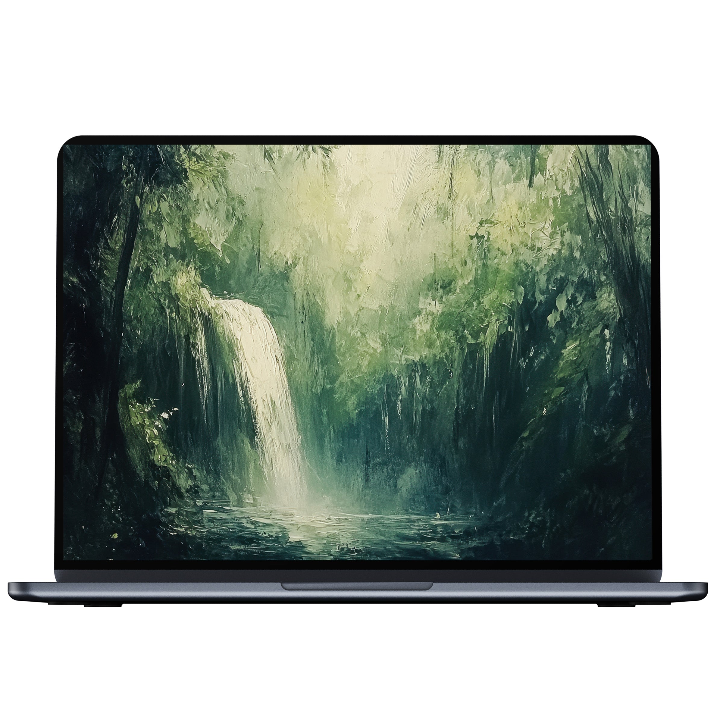 Summer desktop wallpaper featuring a serene waterfall in lush greenery, perfect digital download for mindful PC and laptop screens