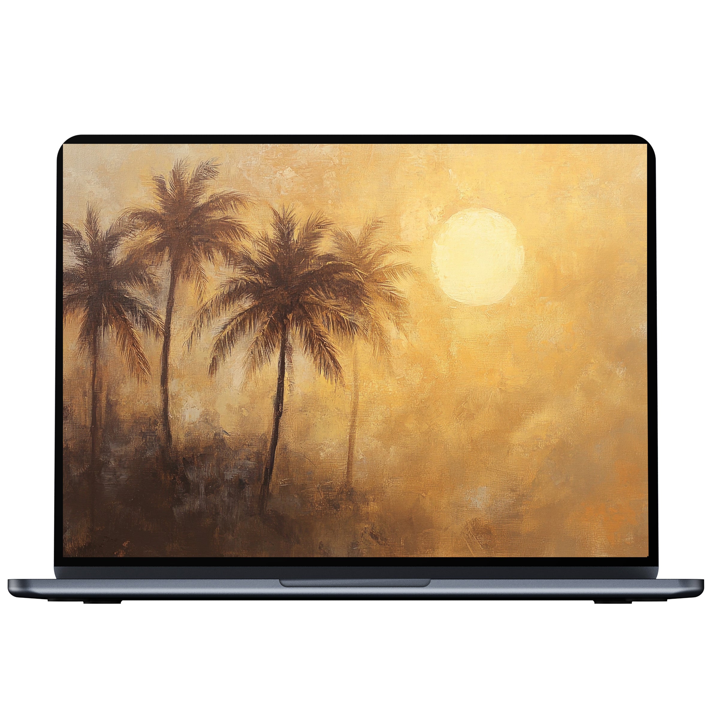 Warm sunset-inspired summer desktop wallpaper evoking tranquility with tropical palm silhouettes ideal for PC, laptop, Mac digital download