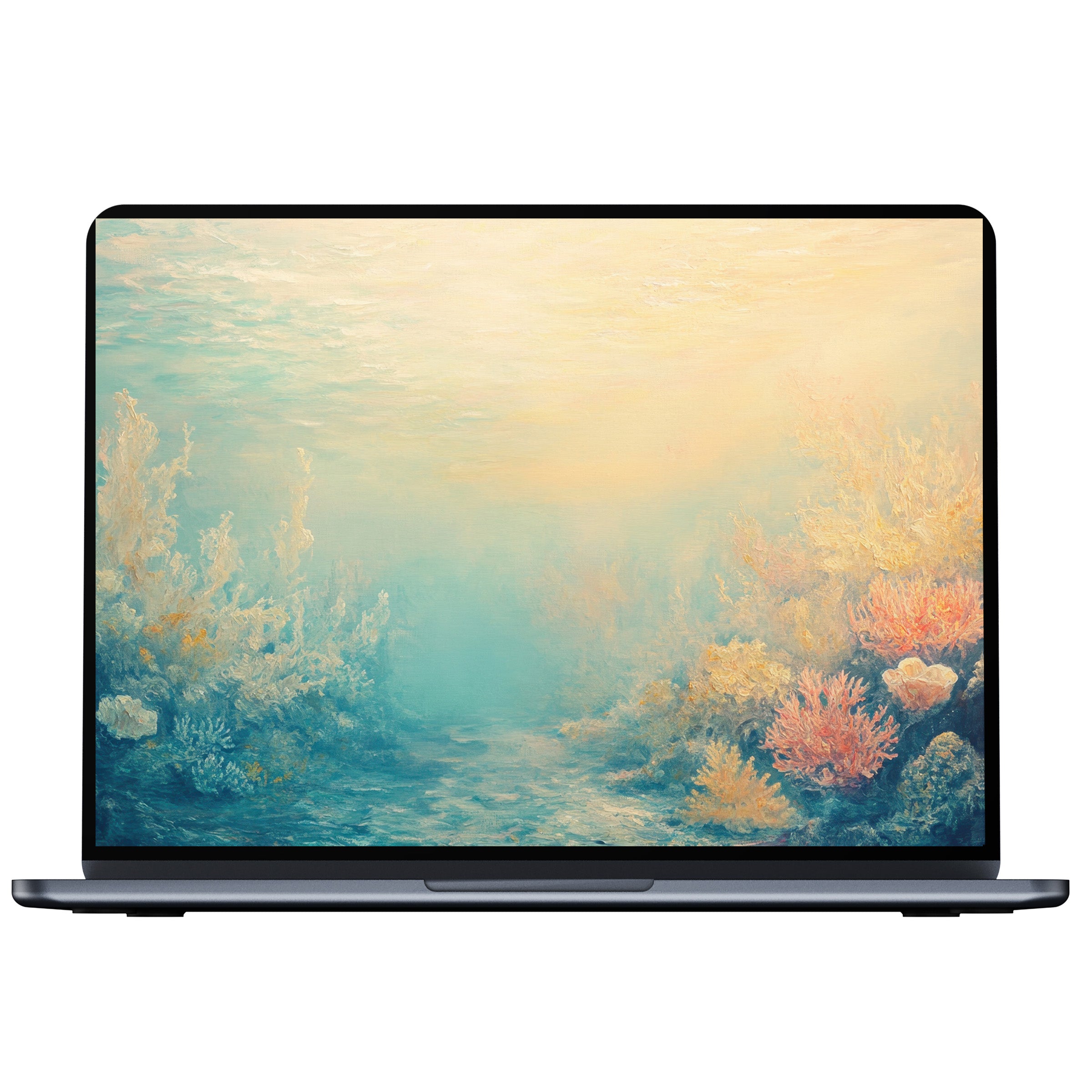 Summer desktop wallpaper digital download featuring serene underwater scene in pastel hues, ideal for PC and laptop users seeking calm inspiration