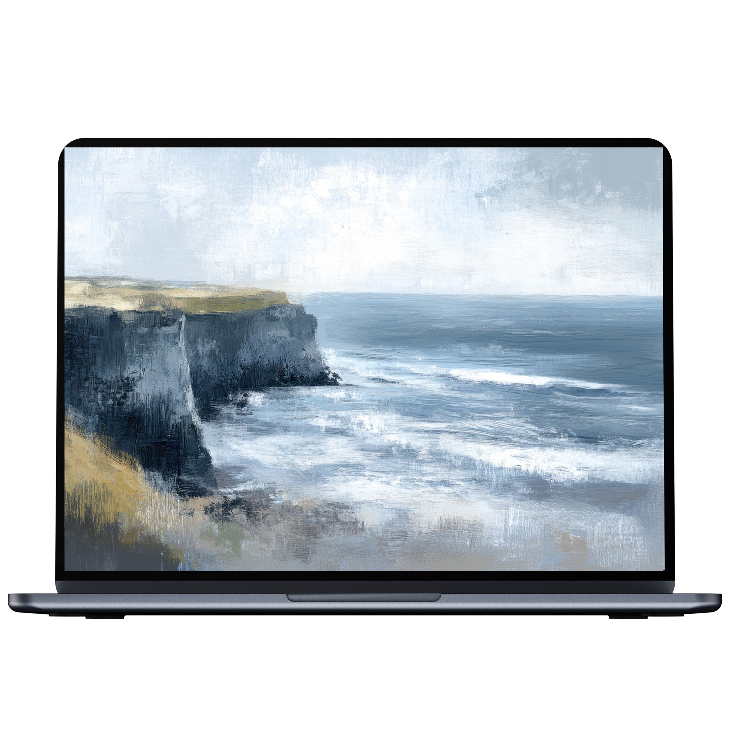 Summer desktop wallpaper with elegant seascape, serene cliffs, and soothing ocean brushstrokes for PC, laptop digital download tranquility
