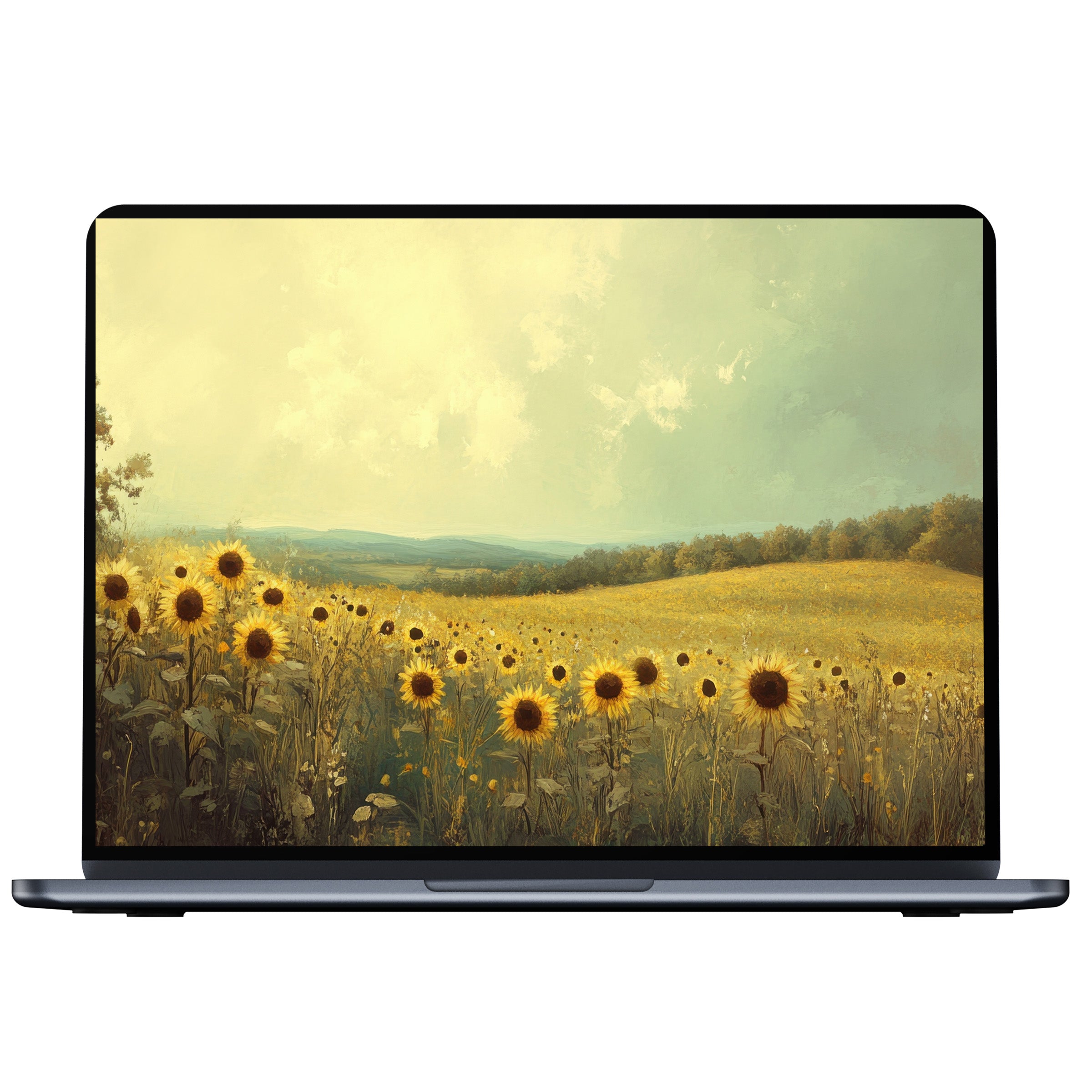 Inspire calm elegance with this digital download of a serene sunflower field, perfect as a summer desktop wallpaper for PC or laptop