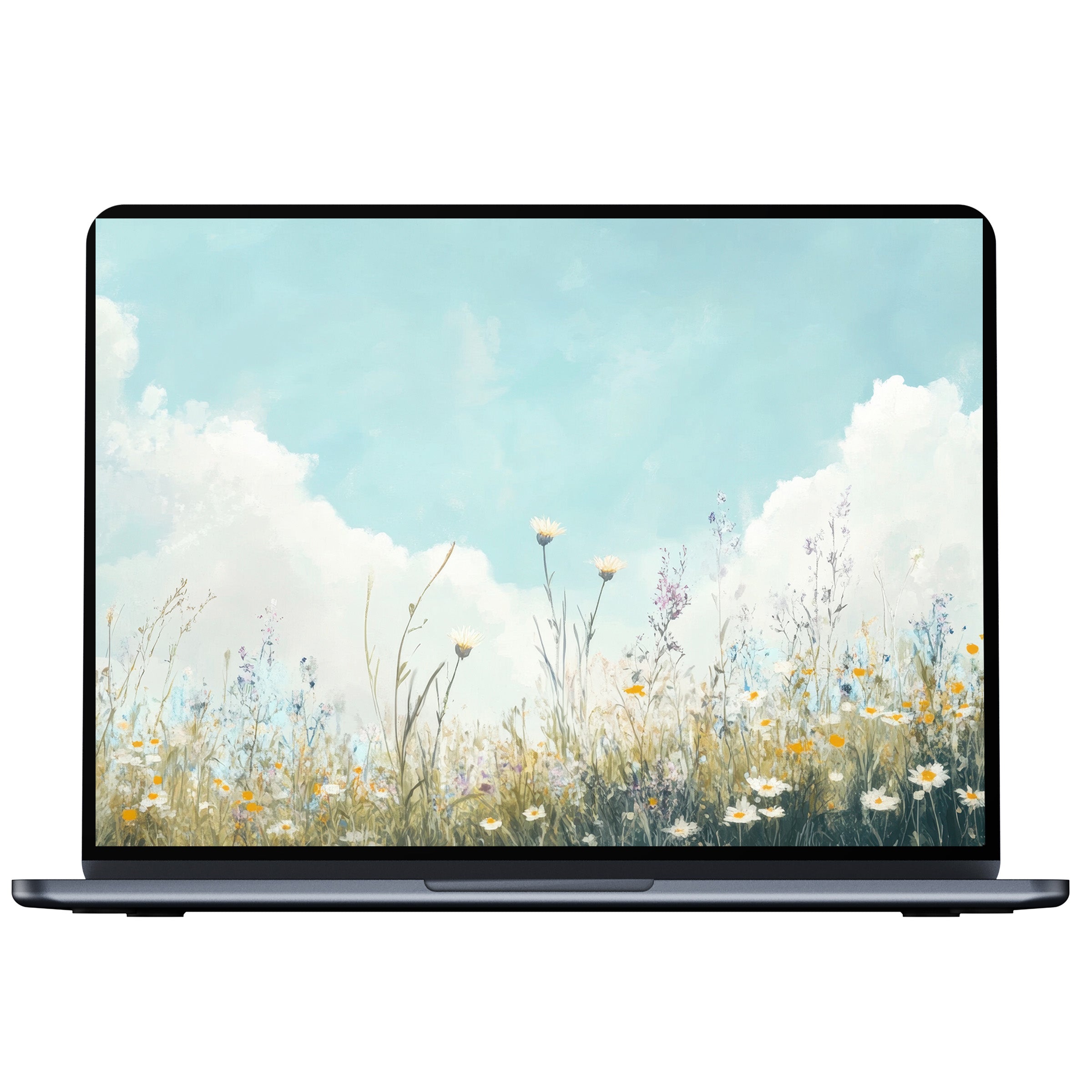 Summer desktop wallpaper with serene wildflowers and azure sky brings calm elegance for digital download on PC, Laptop, Mac