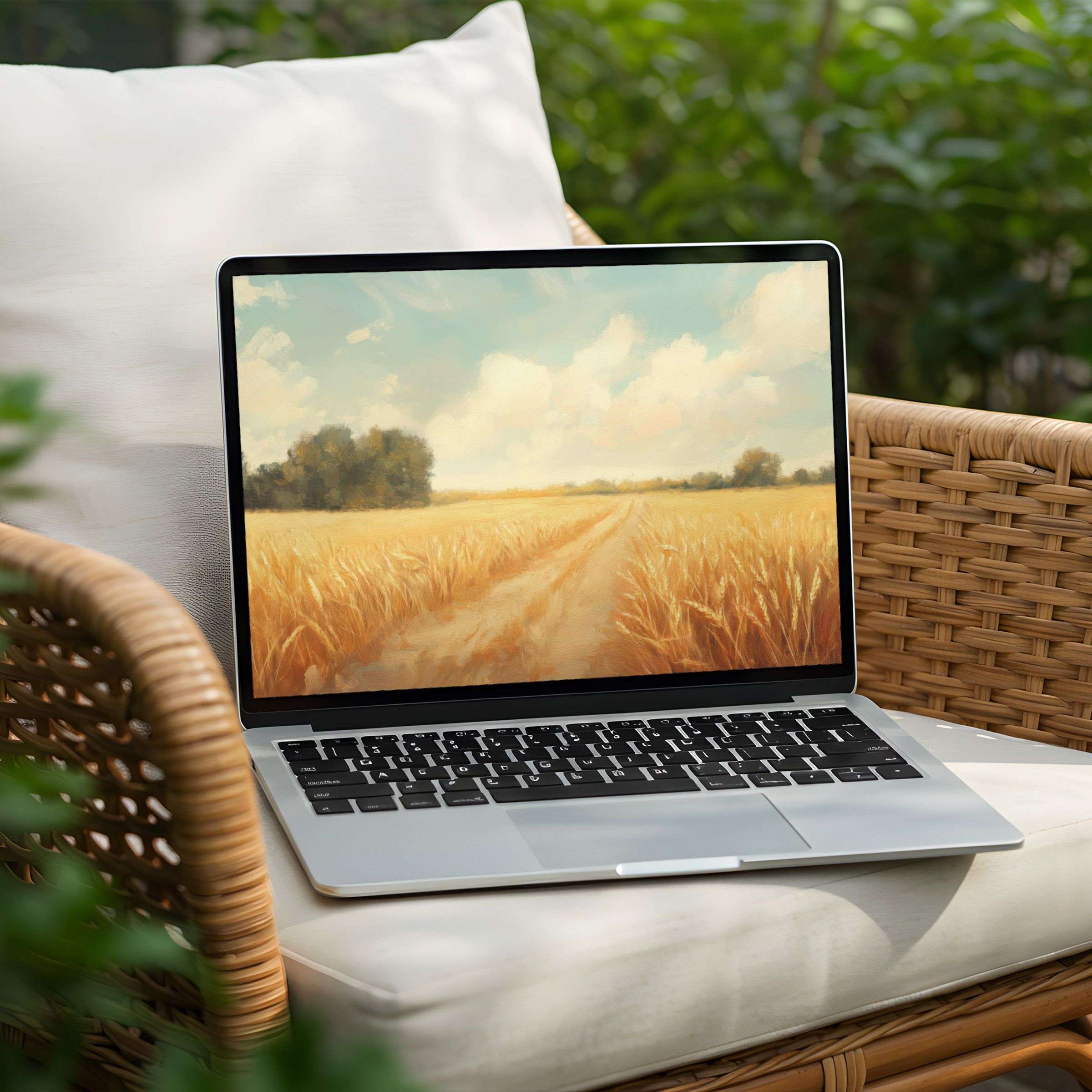 Golden wheat field desktop background for PC or Laptop instant download evokes calm inspiration and elegant mindfulness