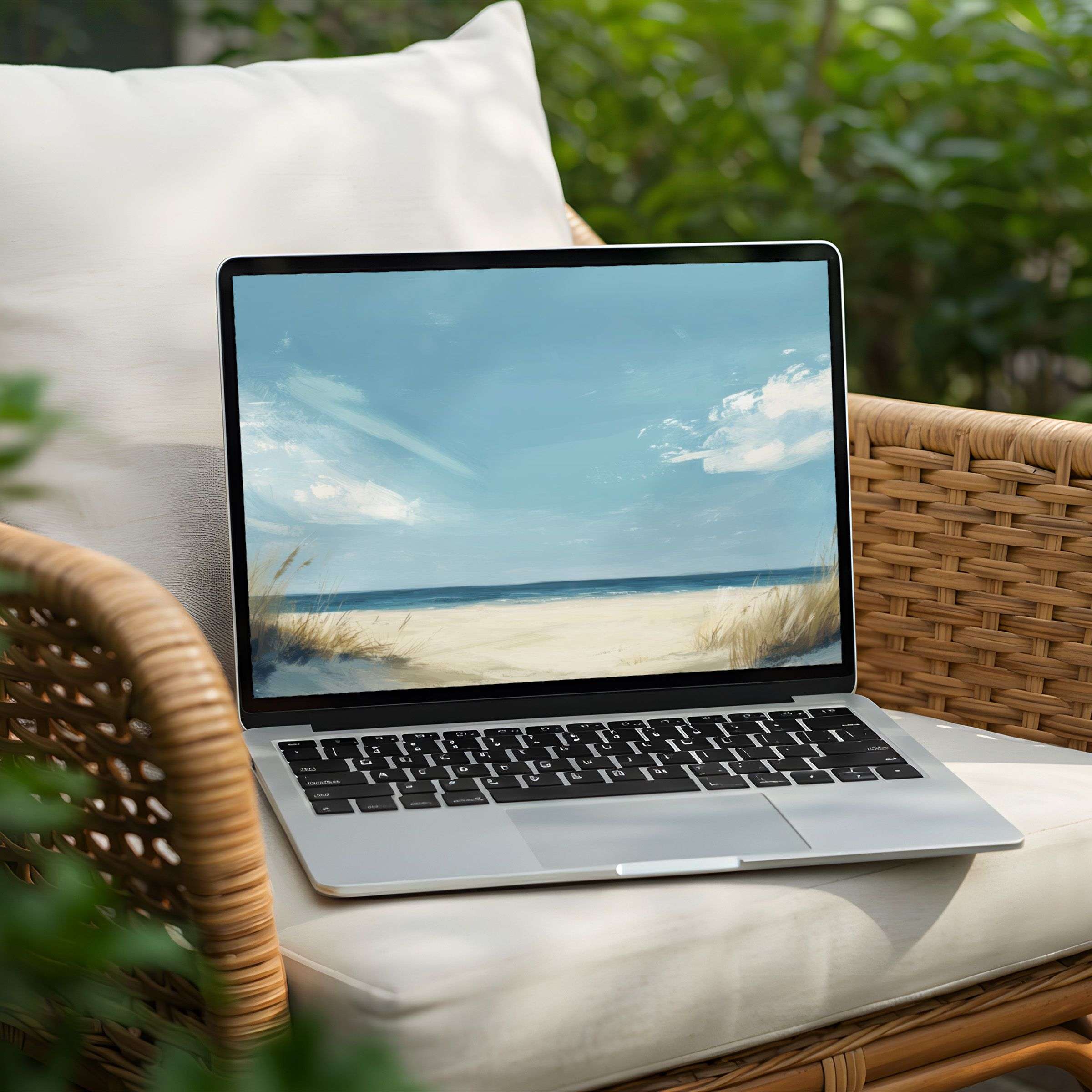 Download a serene beach landscape desktop background for your PC or Laptop instant download inspiring calm and mindfulness