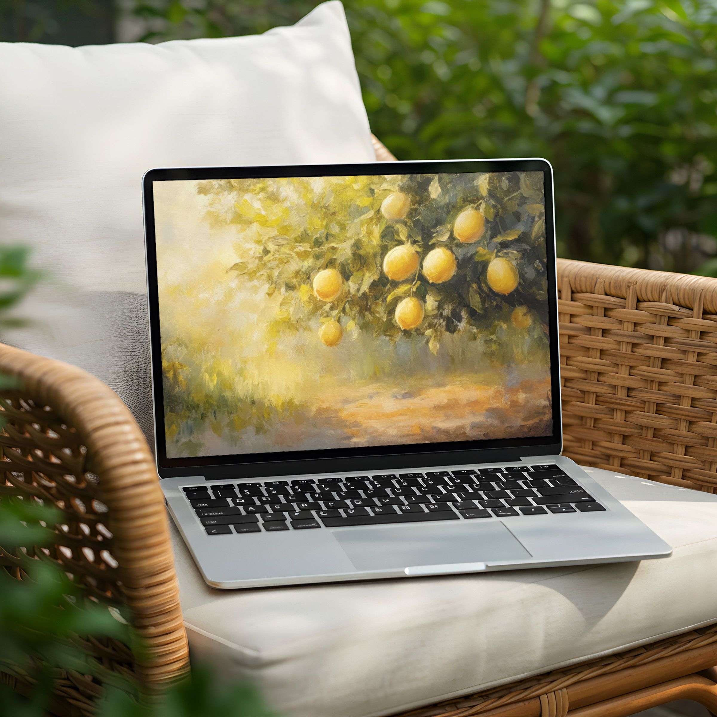 Instant download this serene lemon grove desktop background for PC or Laptop infusing your space with calm and elegance