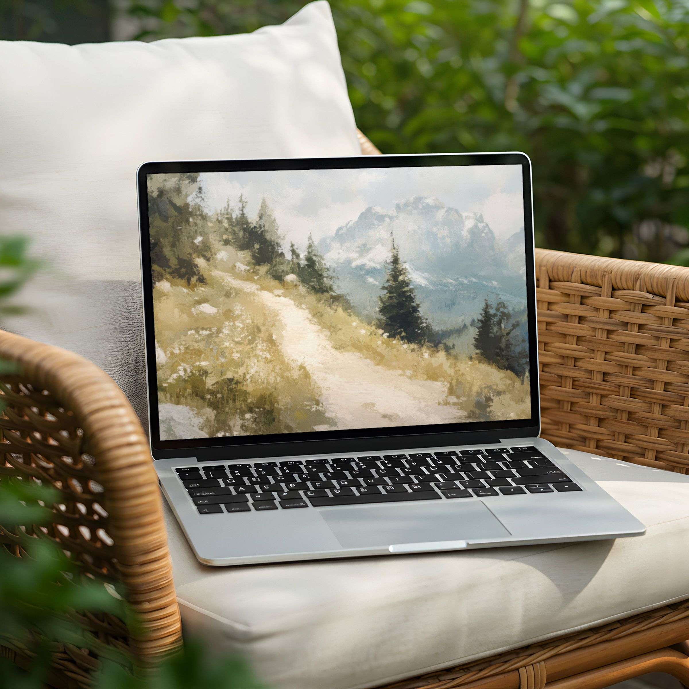 Tranquil mountain path desktop background for PC or laptop instant download brings calm elegance and inspiration to your space