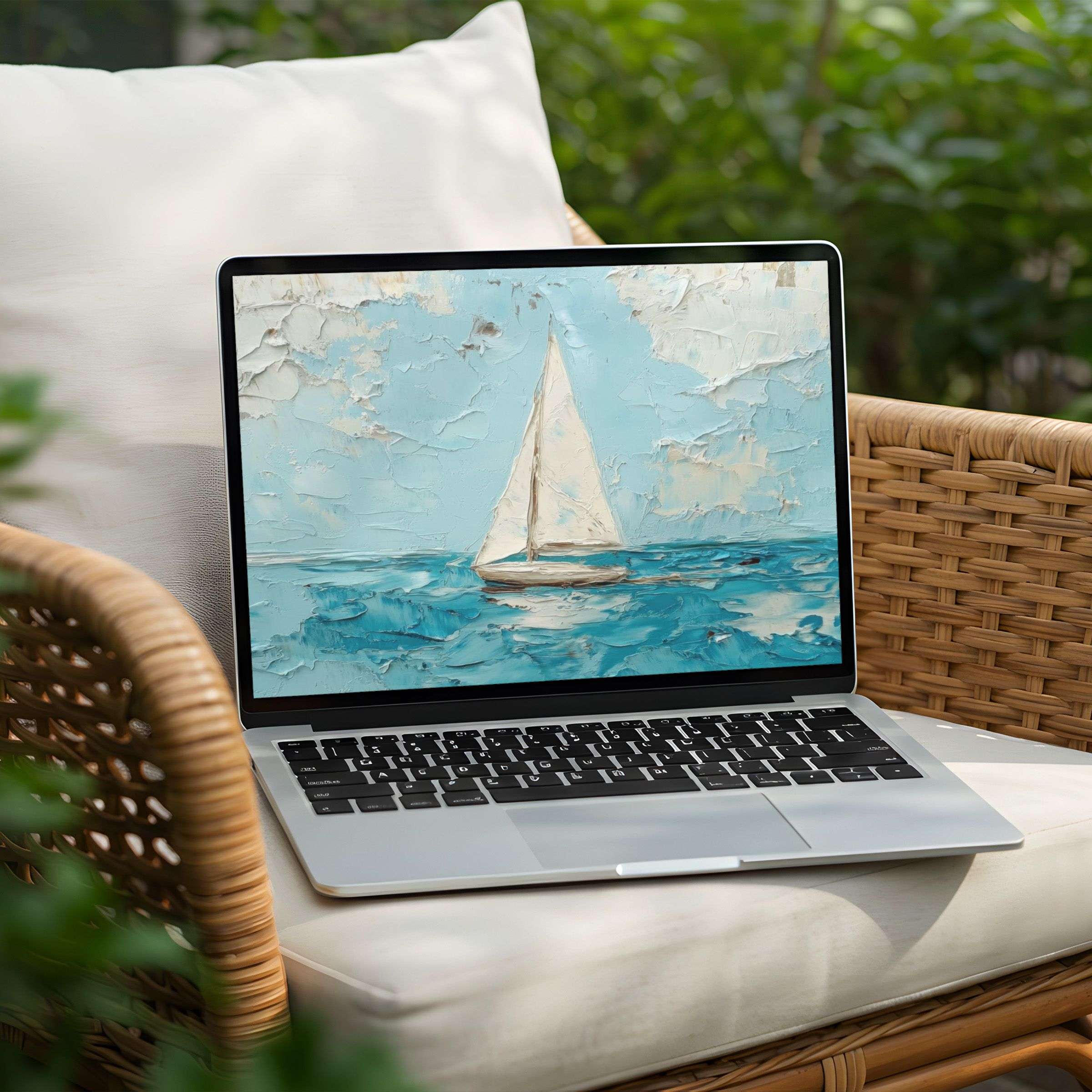 Serene sailboat art for desktop background on PC or Laptop instant download for mindful elegance and inspiring calm vibes