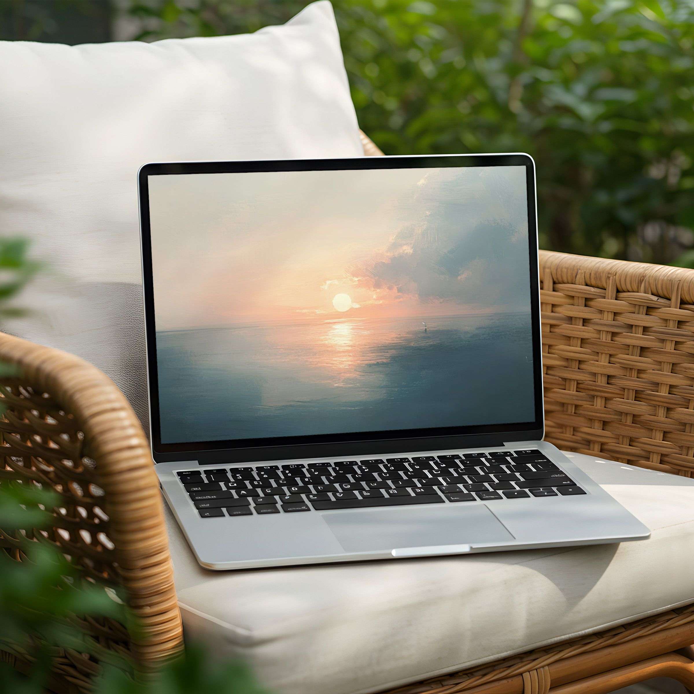 Serene sunset ocean desktop background as an instant download for PC and Laptop, offering calm and elegant inspiration