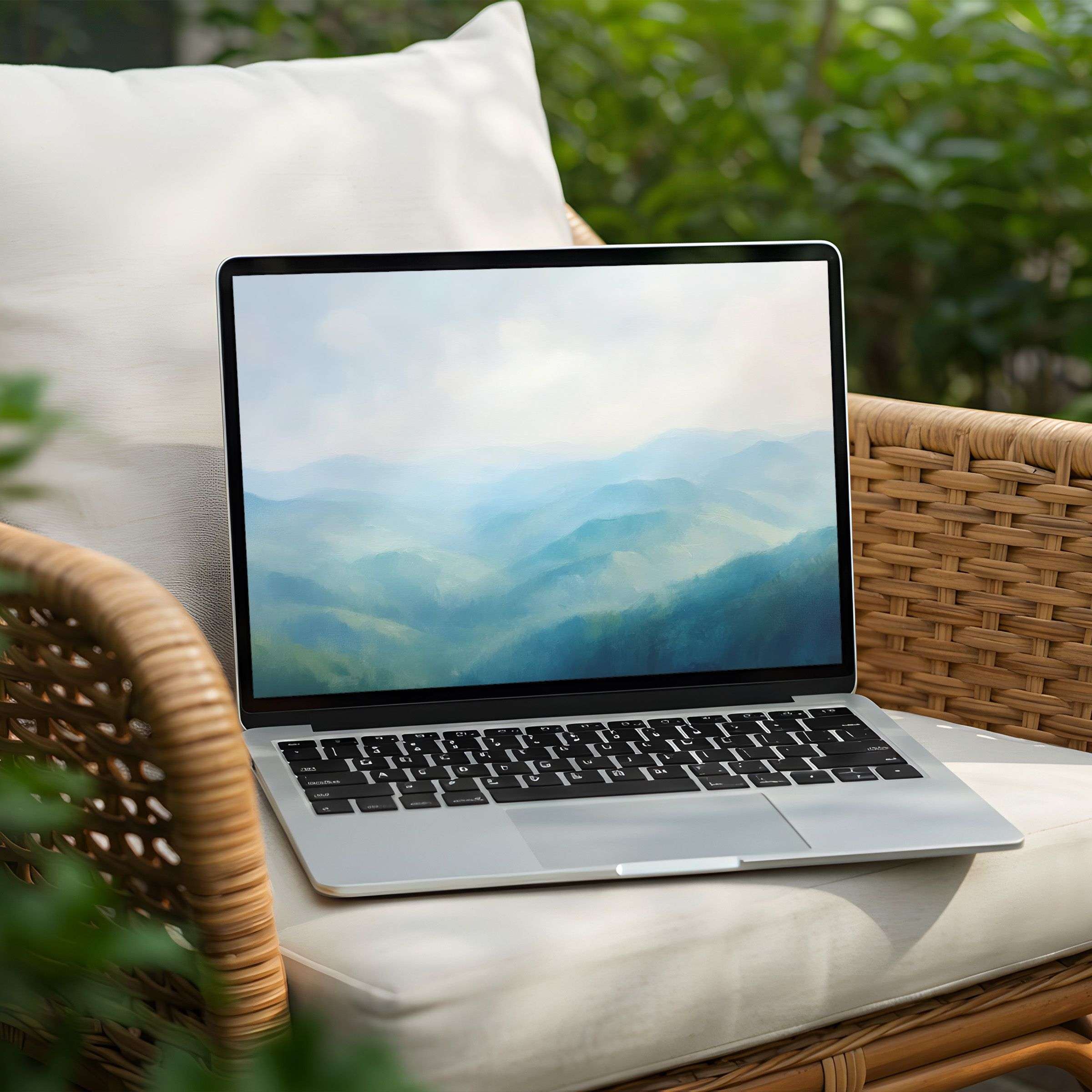 Elegant blue-hued landscape desktop background for PC or Laptop inspires calmness and mindfulness available as instant download